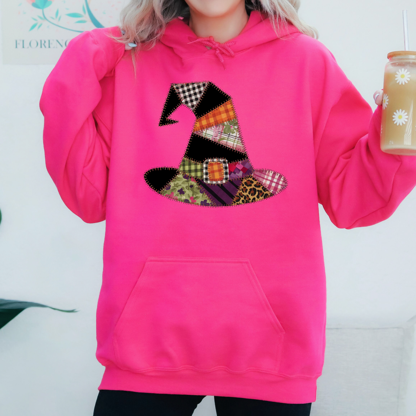 Faux Patchwork Witch Hat Graphic Hoodie Hooded Sweatshirt Refinery Number One