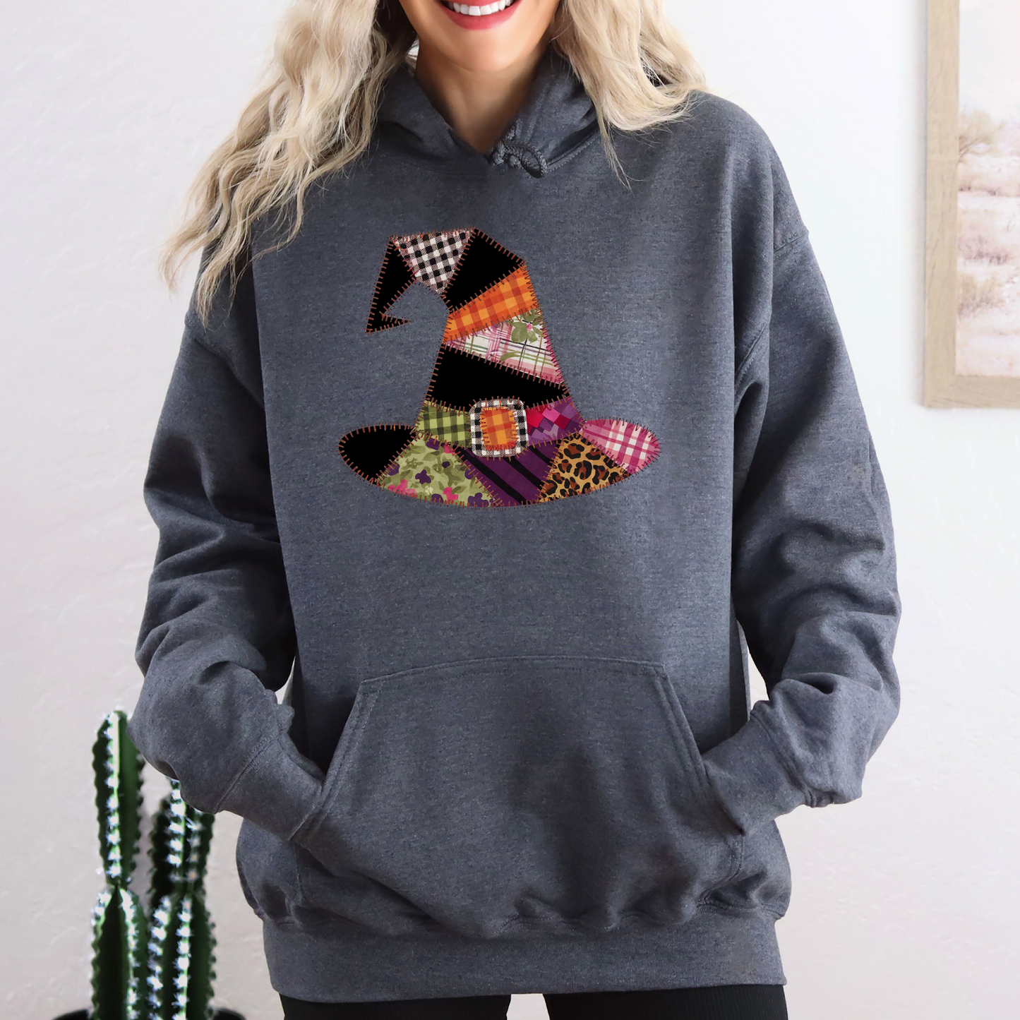 Faux Patchwork Witch Hat Graphic Hoodie Hooded Sweatshirt Refinery Number One