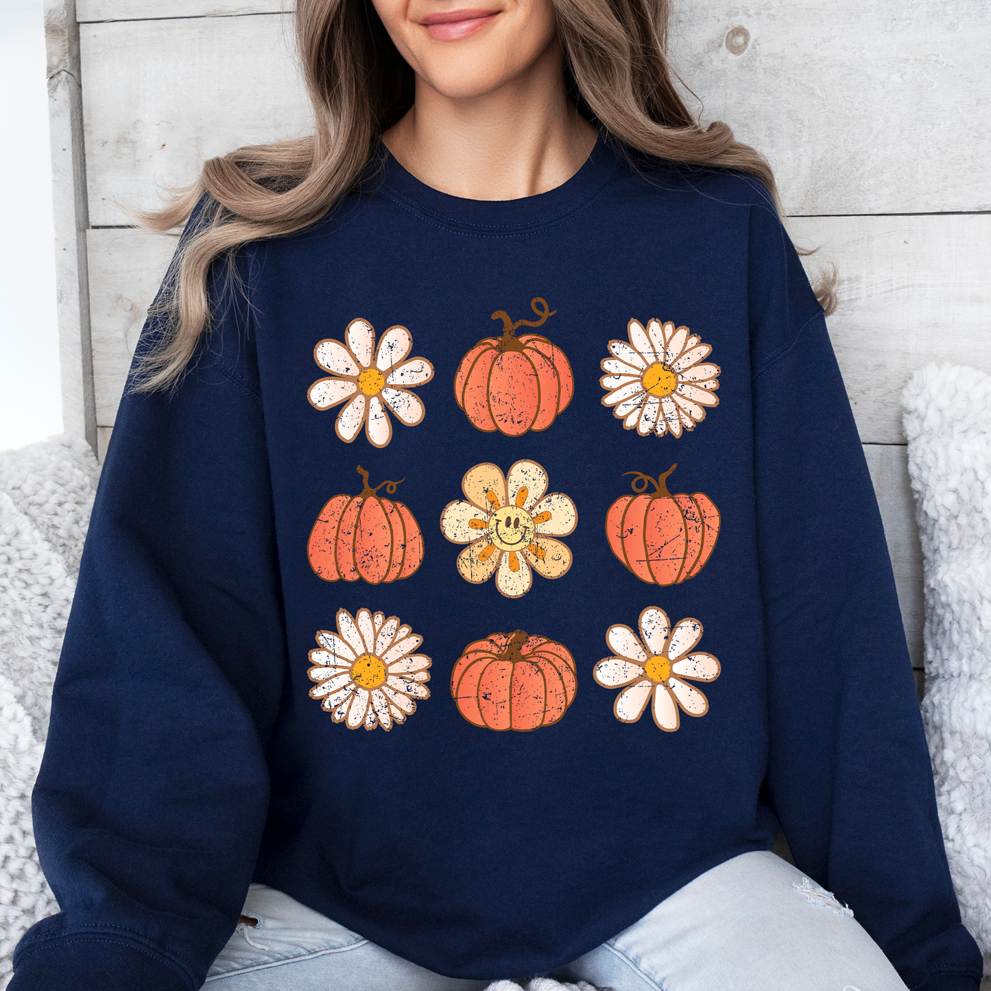 Flowers and Pumpkins Minimalist Autumn Fall Halloween Sweatshirt Refinery Number One
