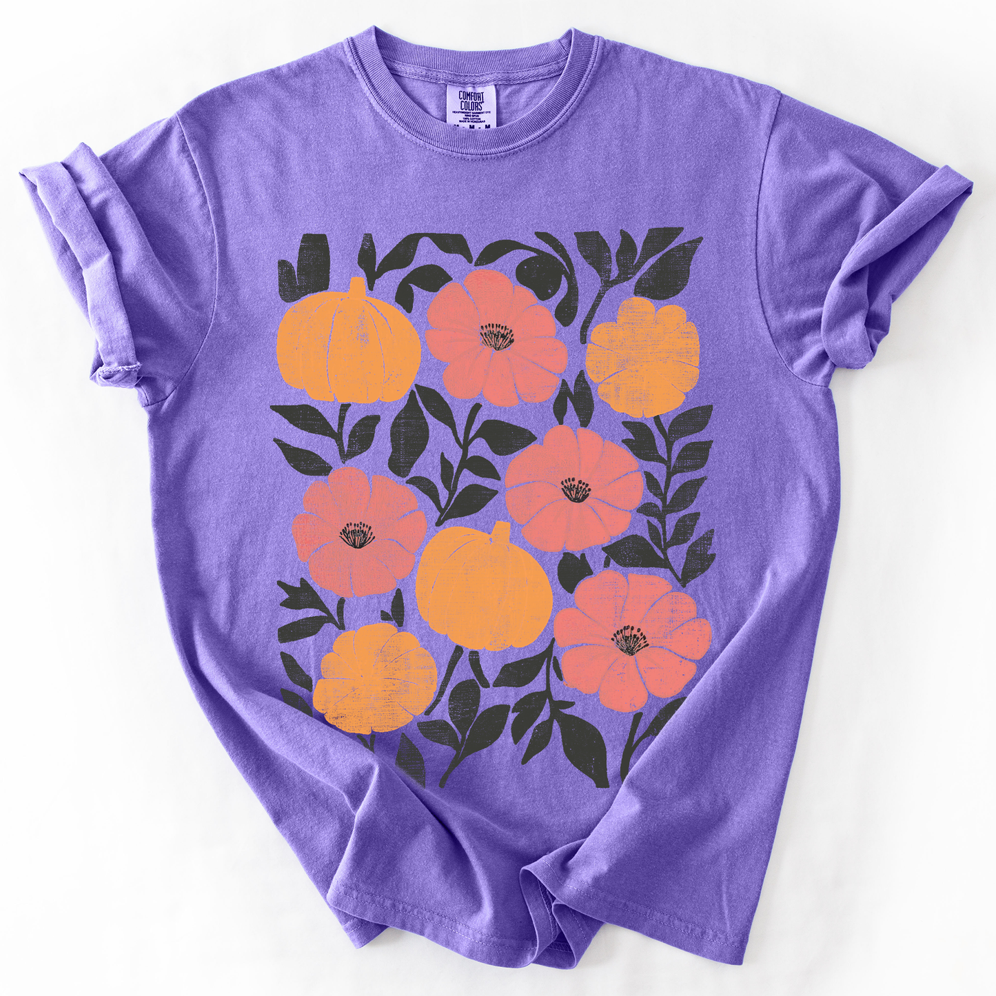 Flowers and Pumpkins Watercolor Comfort Colors T-Shirt Refinery Number One