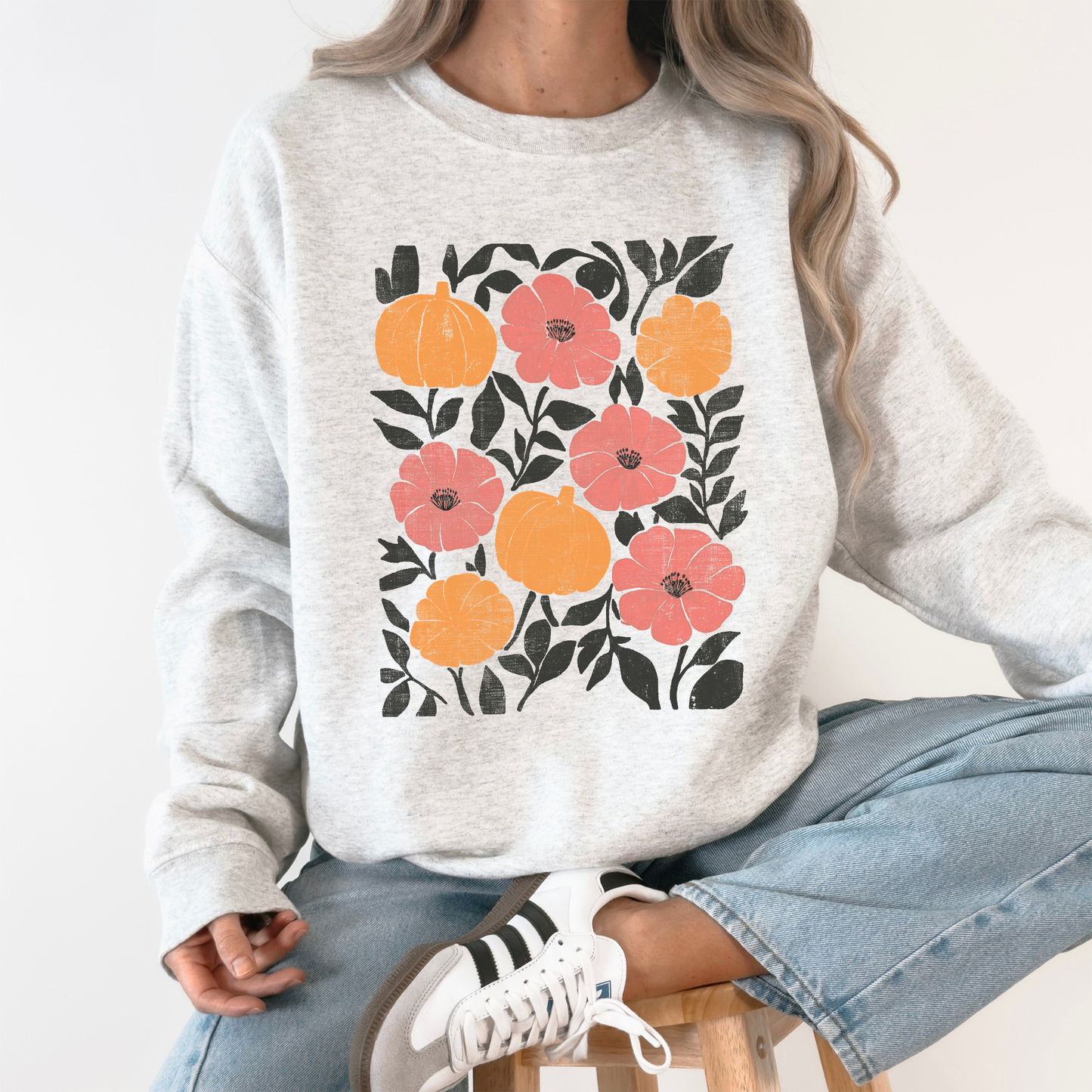 Flowers and Pumpkins Watercolor Autumn Fall Sweatshirt Refinery Number One