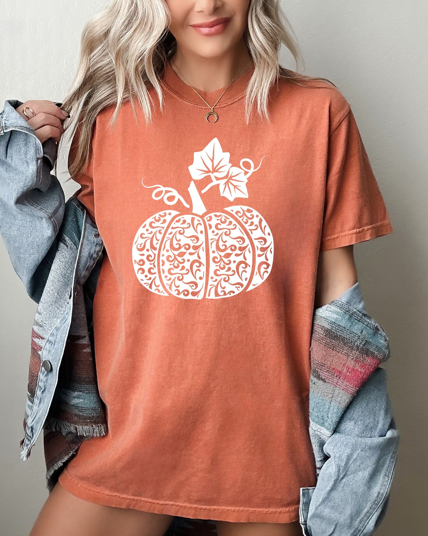 Folk Art Pumpkin Fall Autumn Thanksgiving Halloween Shirt Comfort Colors T-Shirt