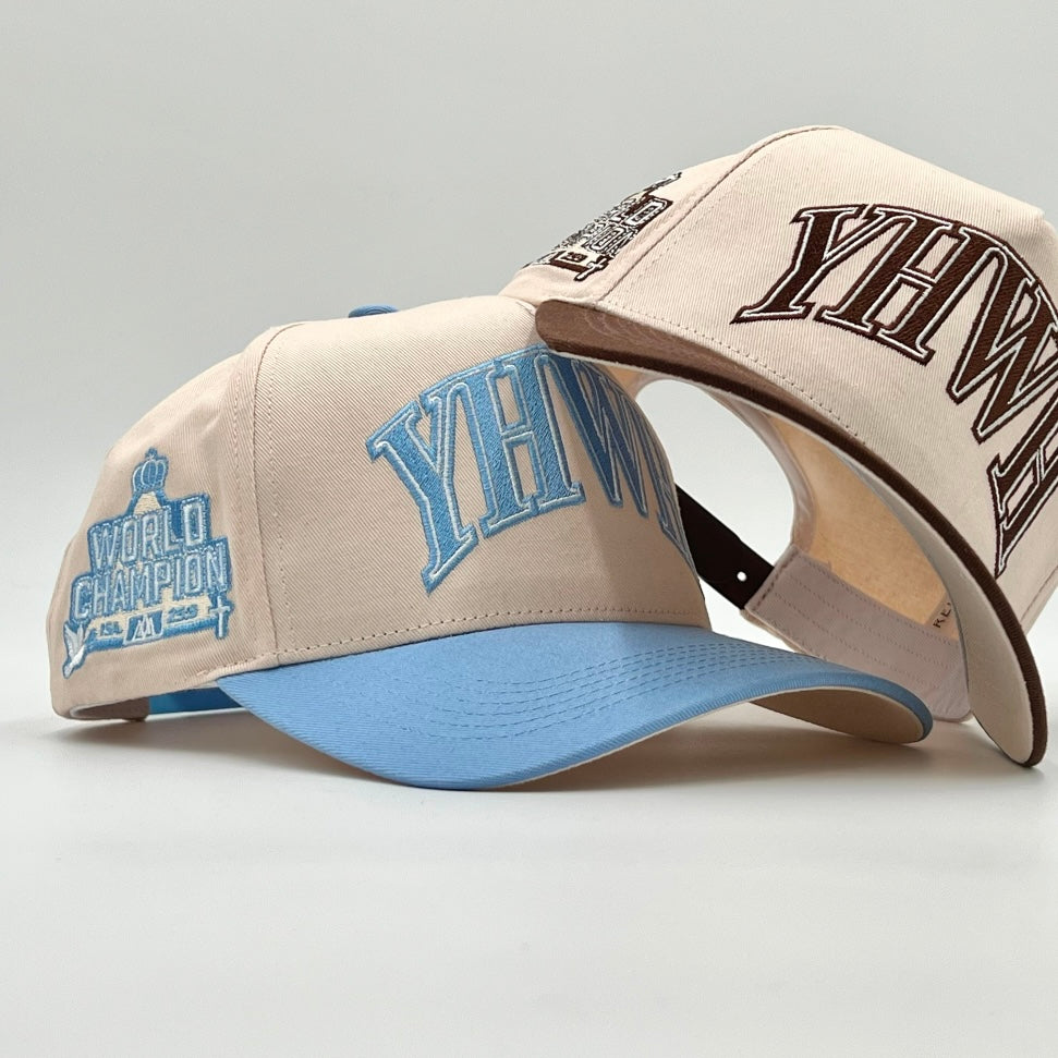 YHWH Structured SnapBack Cream Baby Blue Hat Malta Apparel