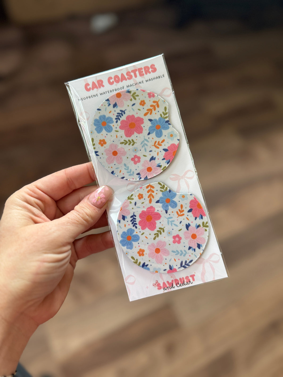 Summer Blooms Bright Floral Car Coaster Sawdust and Cedar