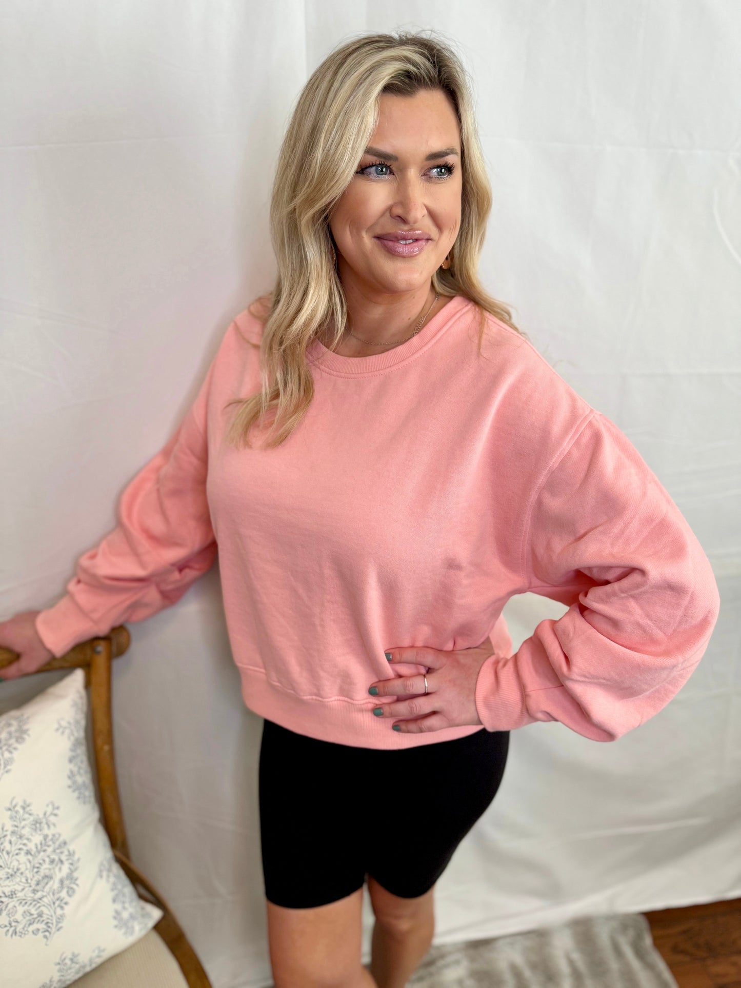 Ultra Soft Ruched Sleeve Lounge Top Pink
