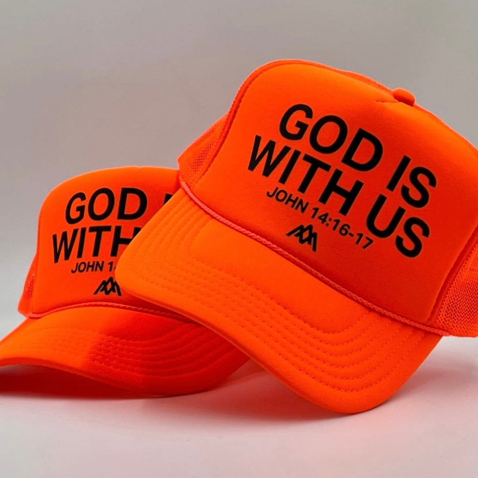 God is With Us Foam Neon Orange Trucker Hat