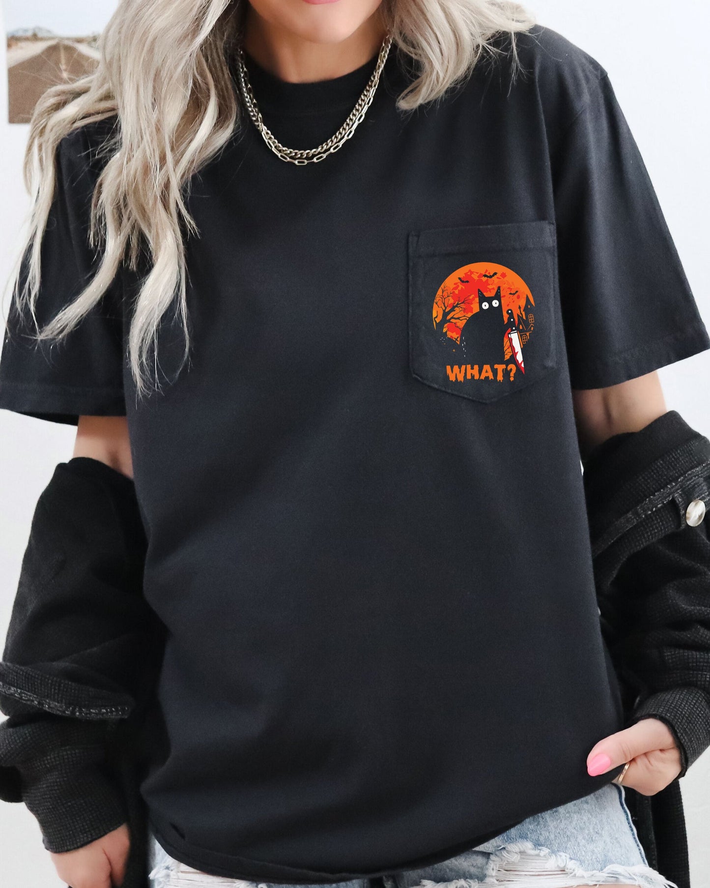Funny Cat Pocket Tee Comfort Colors T-Shirt