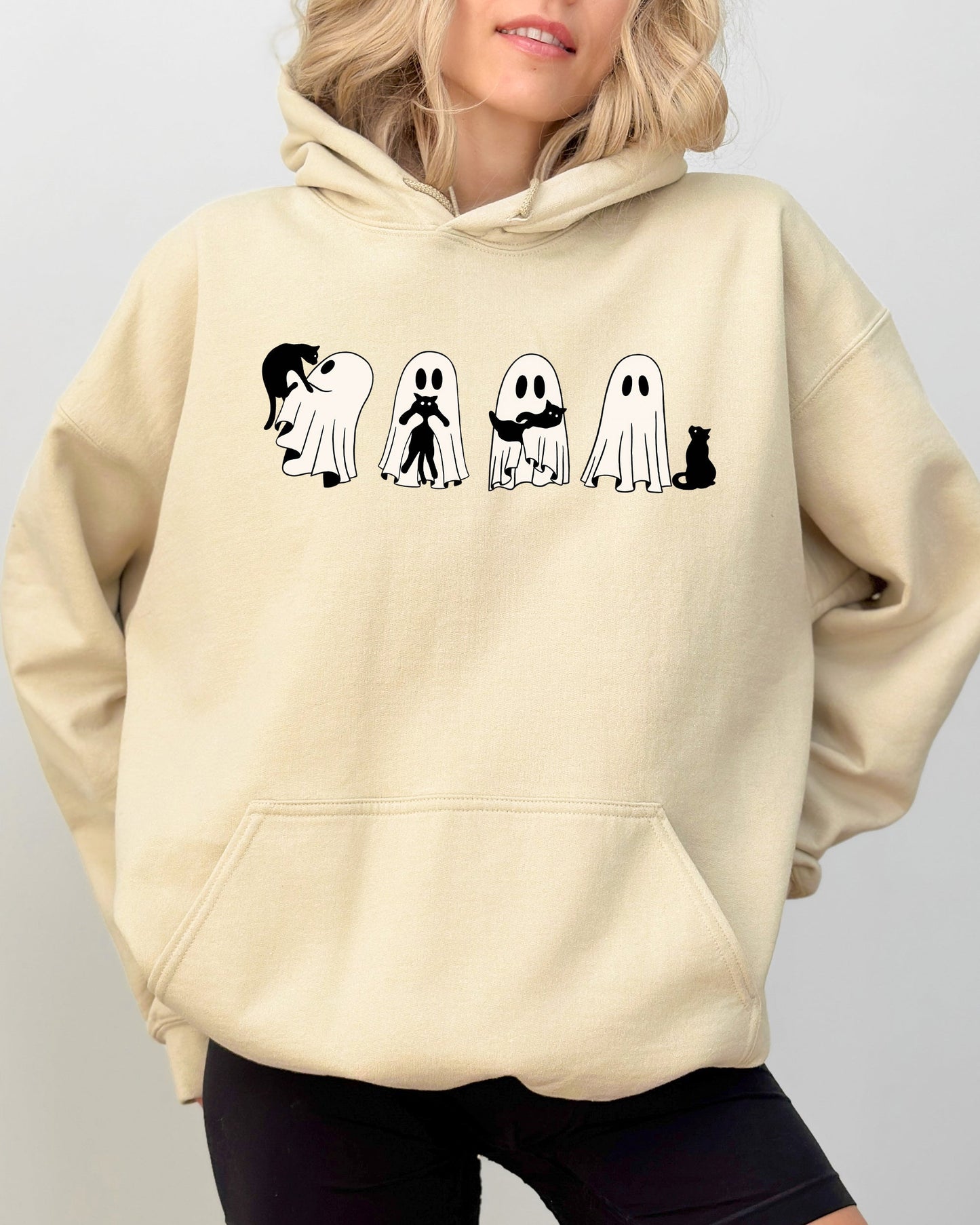 Ghost Cats Adorable Halloween Trick or Treat Hooded Sweatshirt