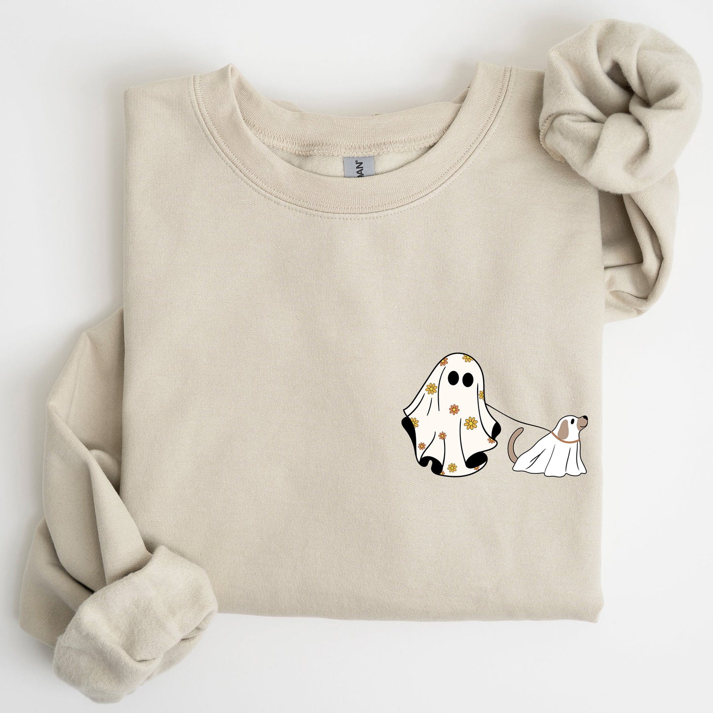 Ghost Walking Dog Pocket Print Cute Sweatshirt