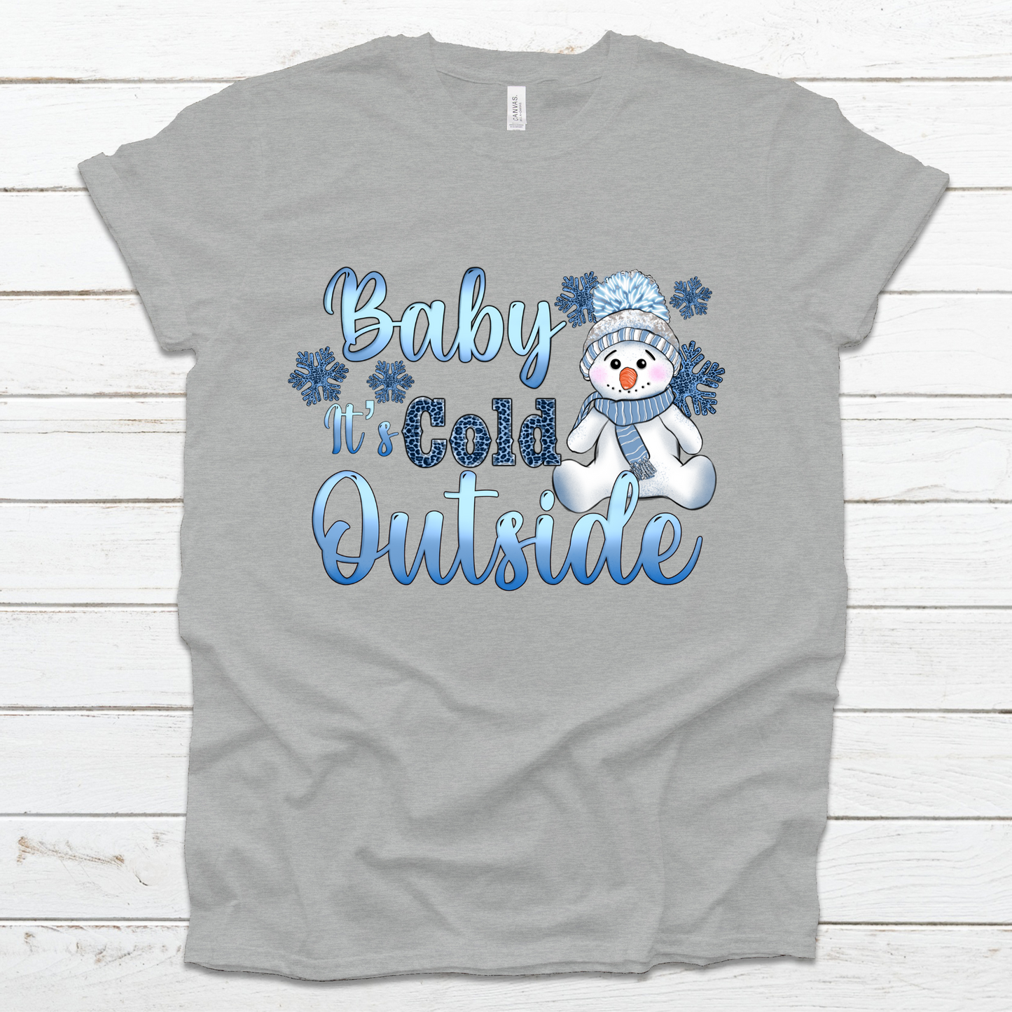Blue Snowman Graphic Tee Baby It's Cold Outside