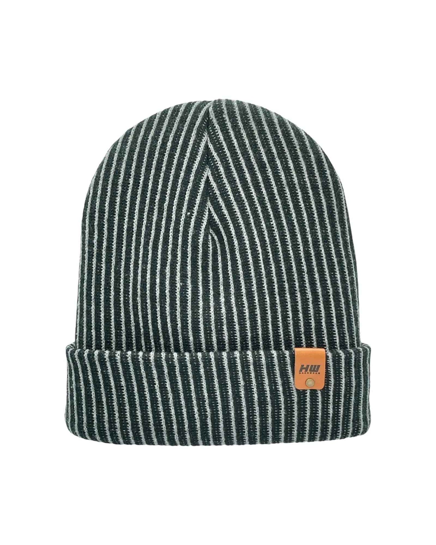 HAAKWEAR Cuffed Wide Ribbed Striped Beanie Black Gray Hat