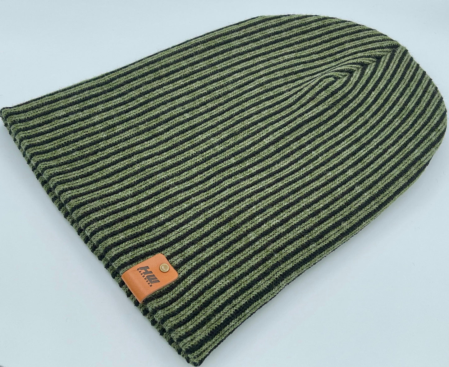 Cuffed Wide Ribbed Striped Beanie Black Green Hat HAAKWEAR