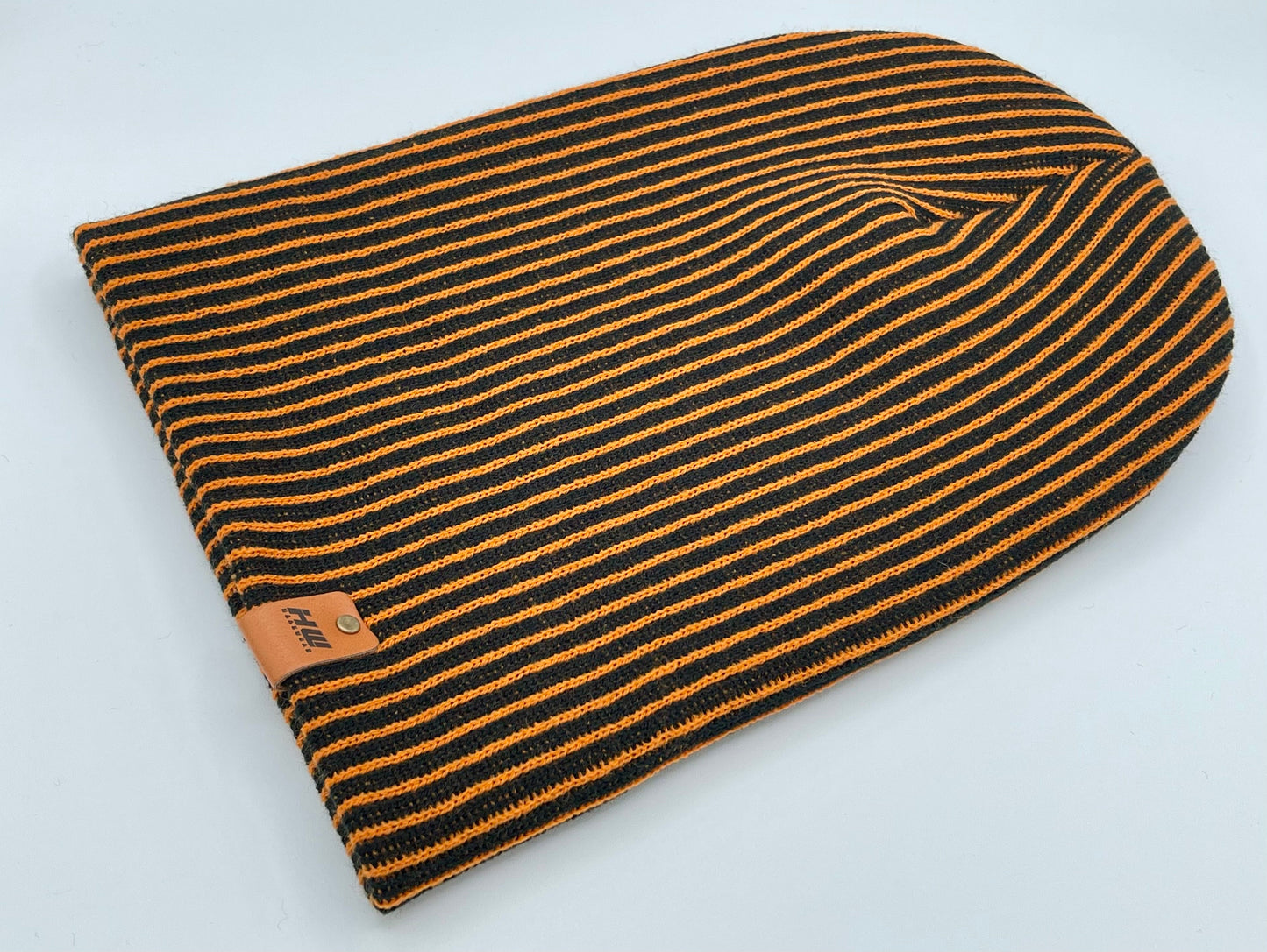 Cuffed Wide Ribbed Striped Beanie Black Orange Hat HAAKWEAR