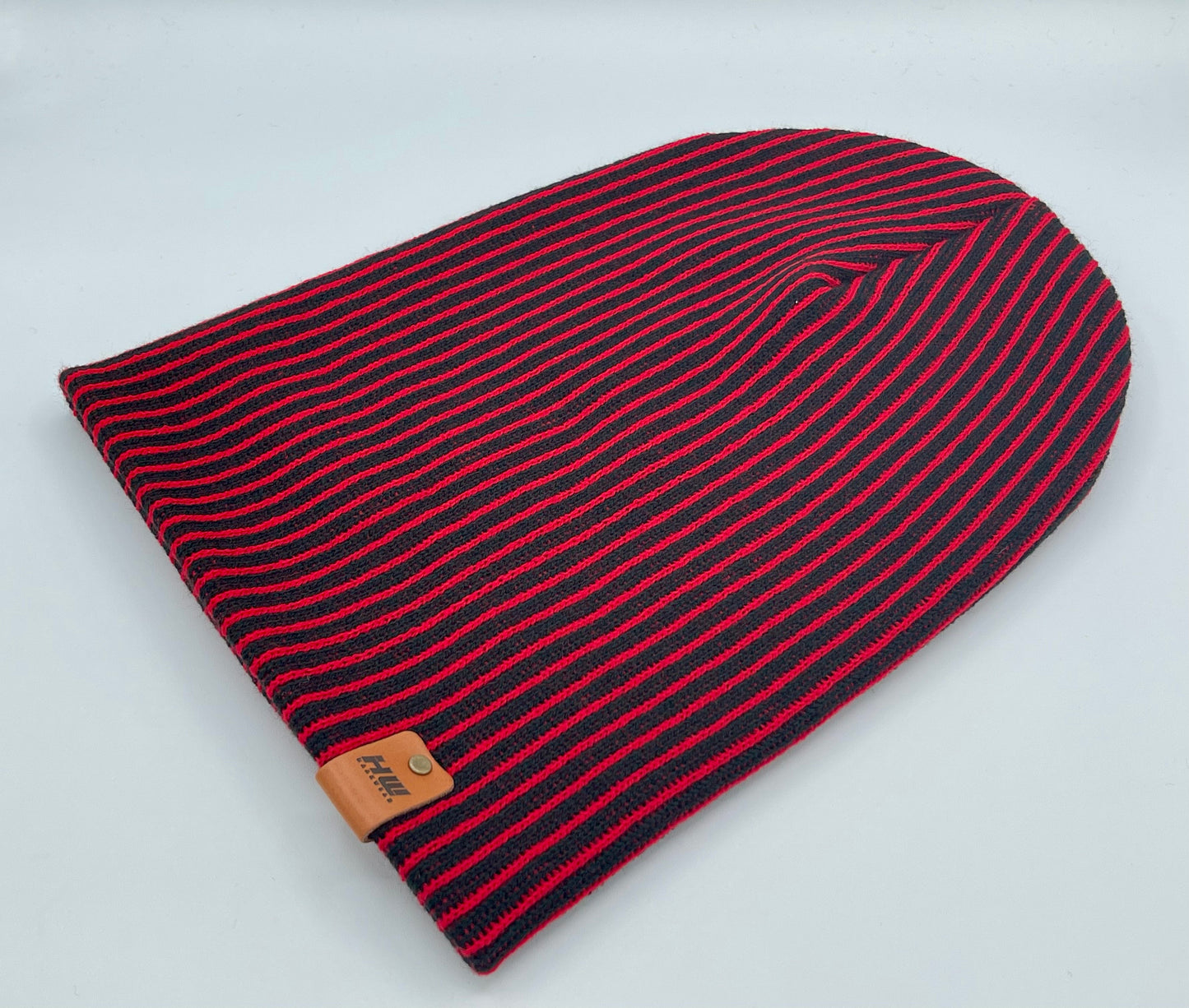 Cuffed Wide Ribbed Striped Beanie Black Red Hat HAAKWEAR