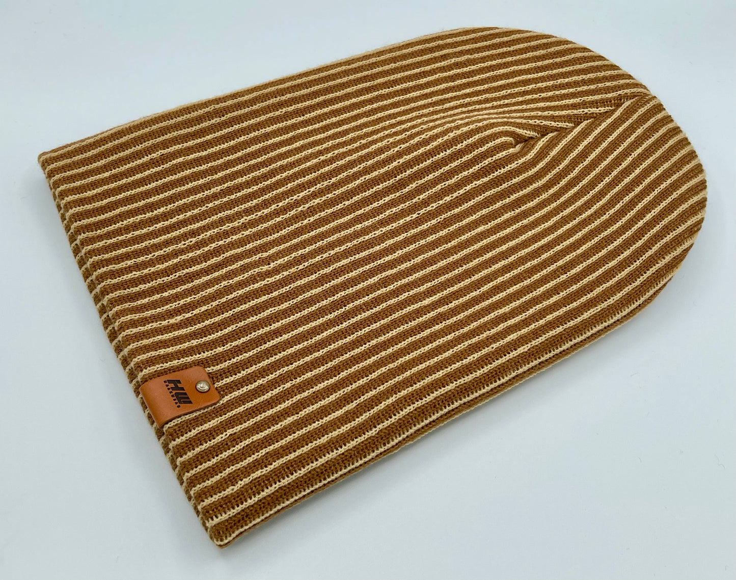 Cuffed Wide Ribbed Striped Beanie Brown Beige Hat HAAKWEAR