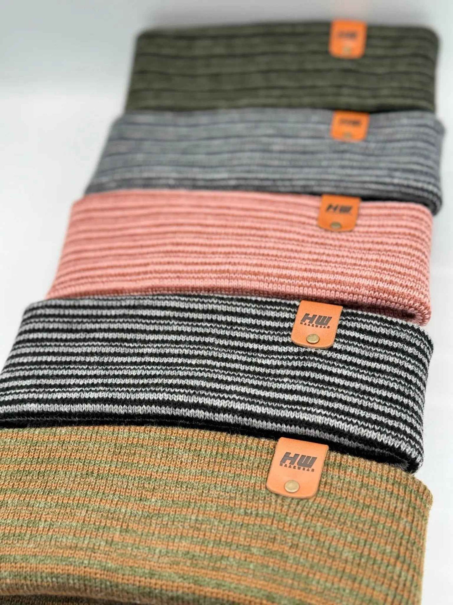 Traditional Contrast Brown Green Cuffed Beanie Hat HAAKWEAR