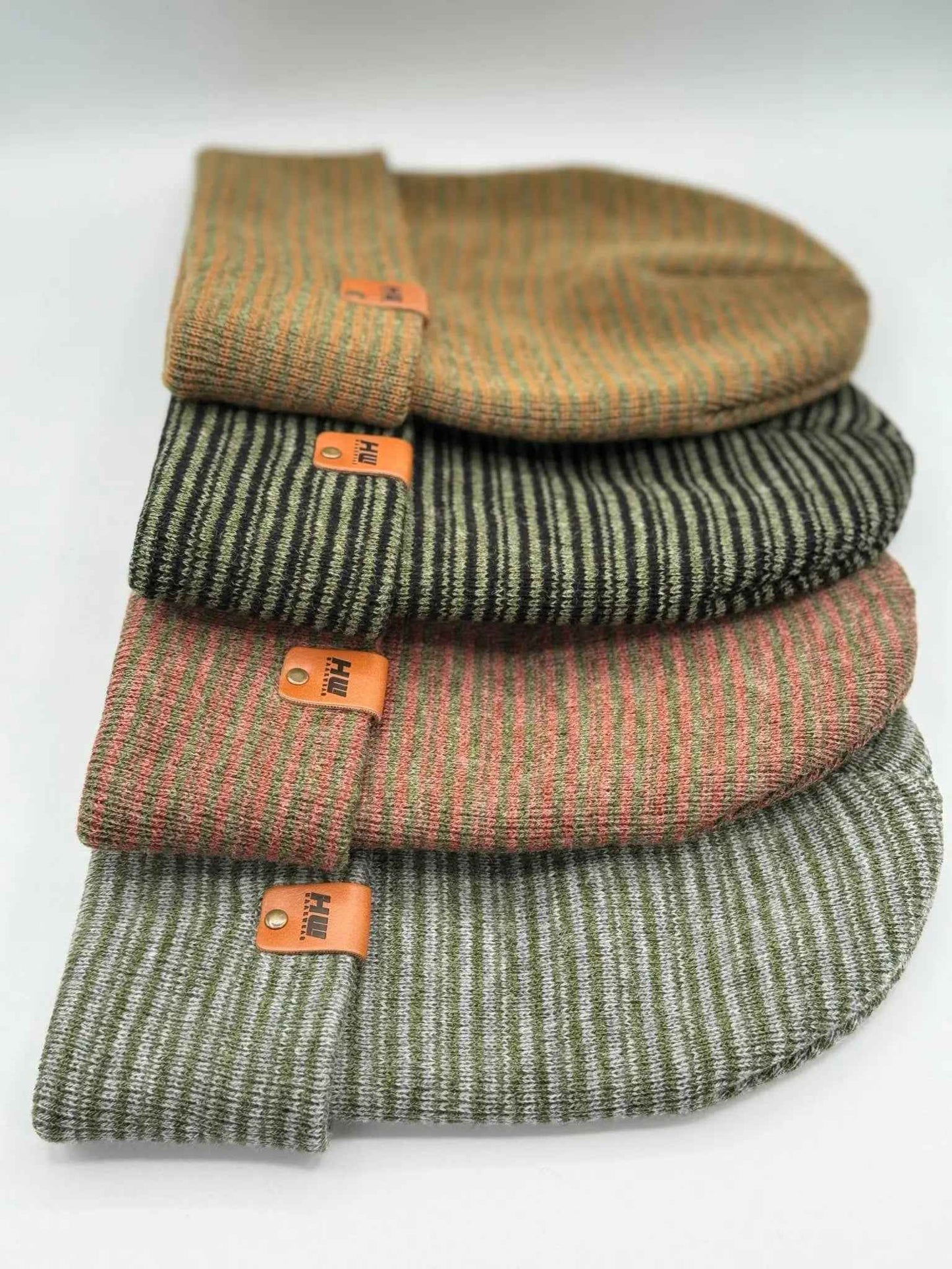 Traditional Contrast Gray Green Cuffed Beanie Hat HAAKWEAR