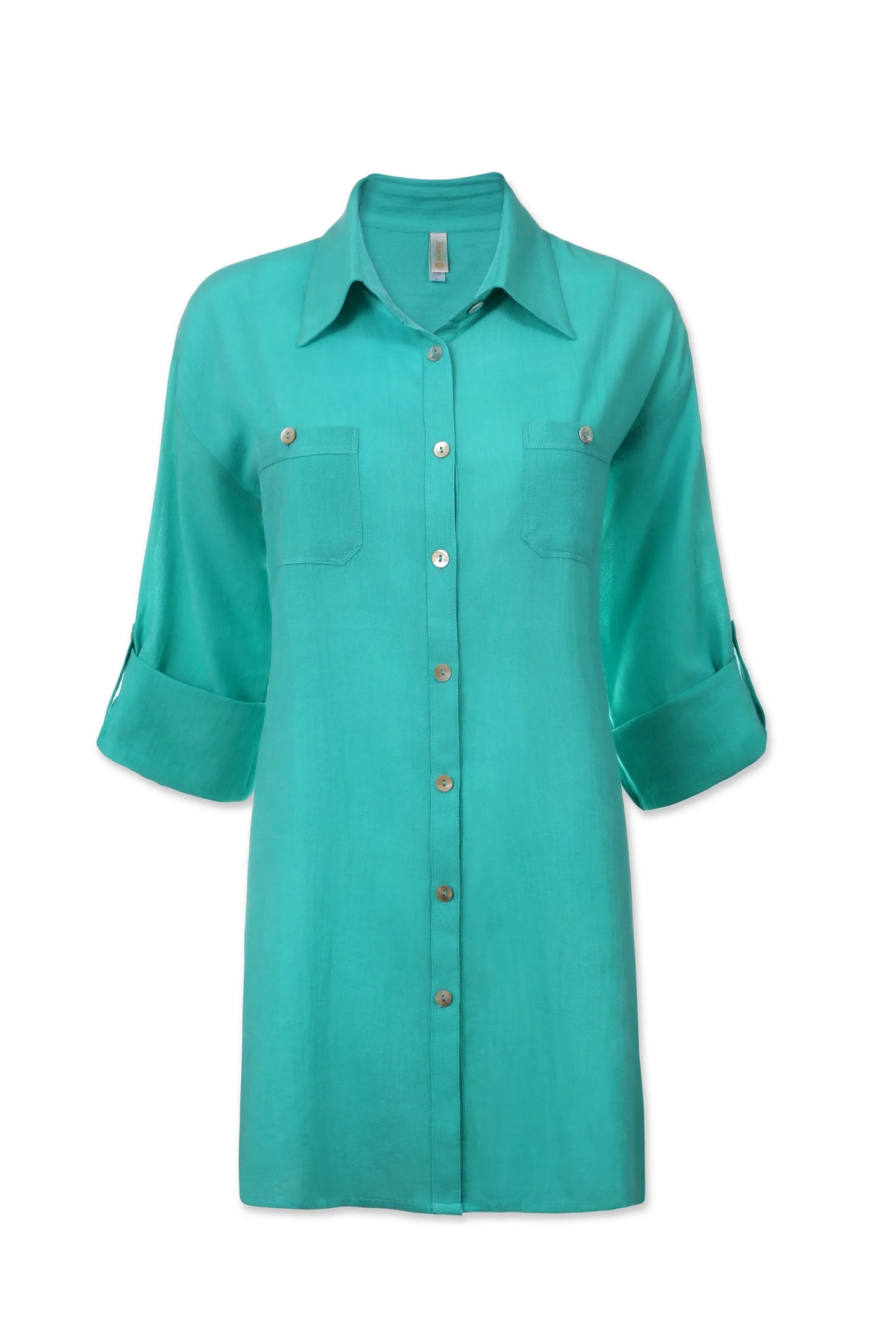 Camp Shirt Cover-Up Seafoam Aqua Shirt Dress Helen Jon