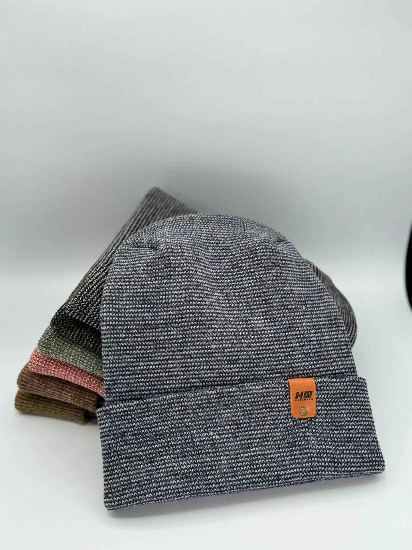 H Stitch Fusion Cuffed Beanie Gray Denim Headwear Haakwear