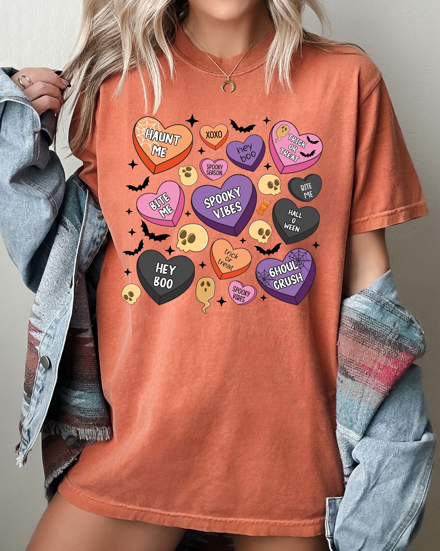 Halloween Candy Hearts Comfort Colors T-Shirt Graphic Tee