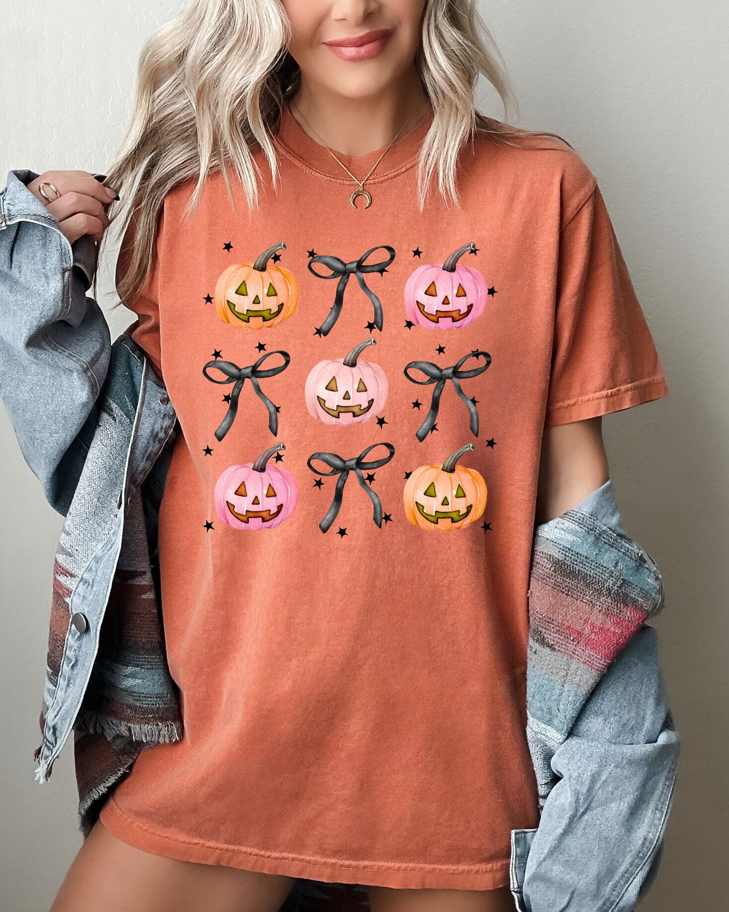 Halloween Cute Pumpkins Bows Autumn Fall Thanksgiving Shirt Comfort Colors T-Shirt