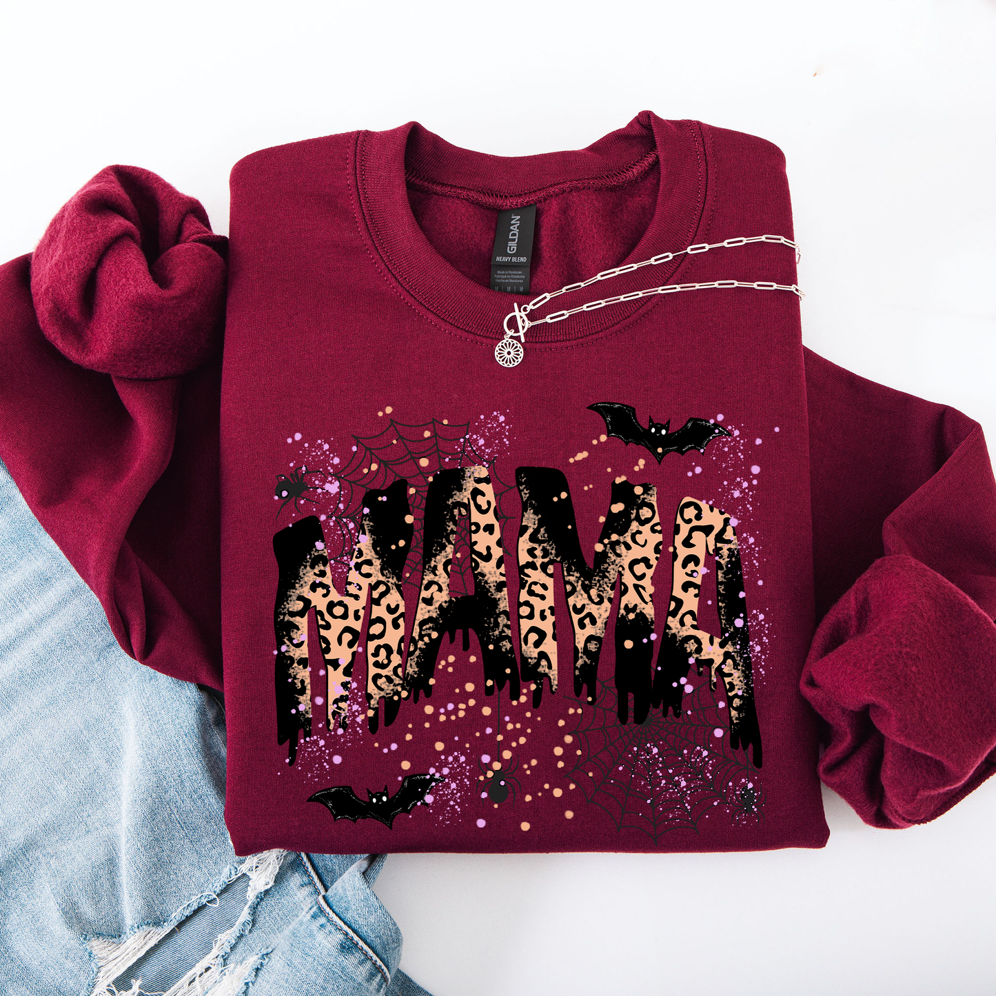 Halloween Mama Leopard Patchwork Sweatshirt Spooky Season Shirt