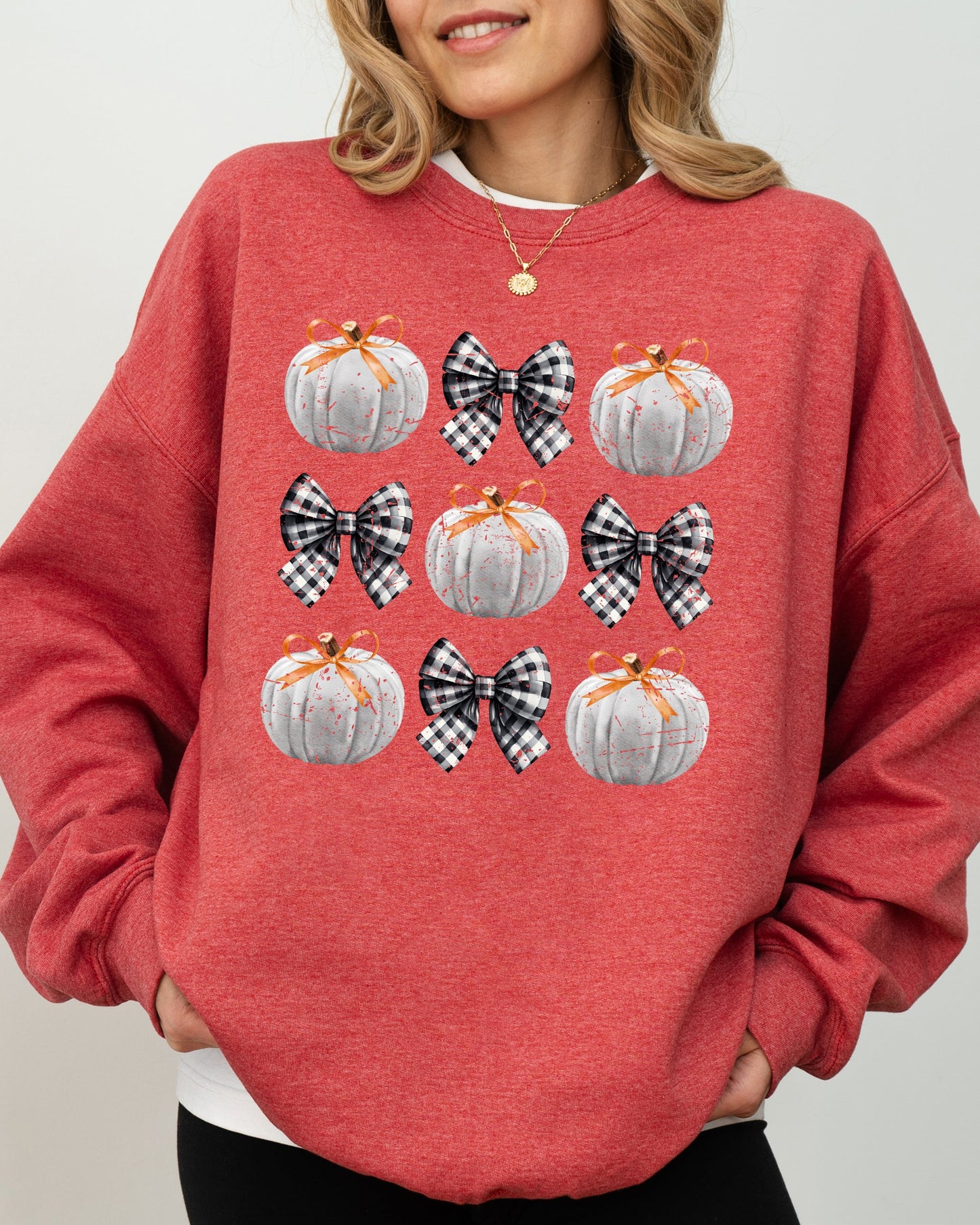 Halloween Ribbons and Pumpkins Coquette Bows Fall Autumn Sweatshirt