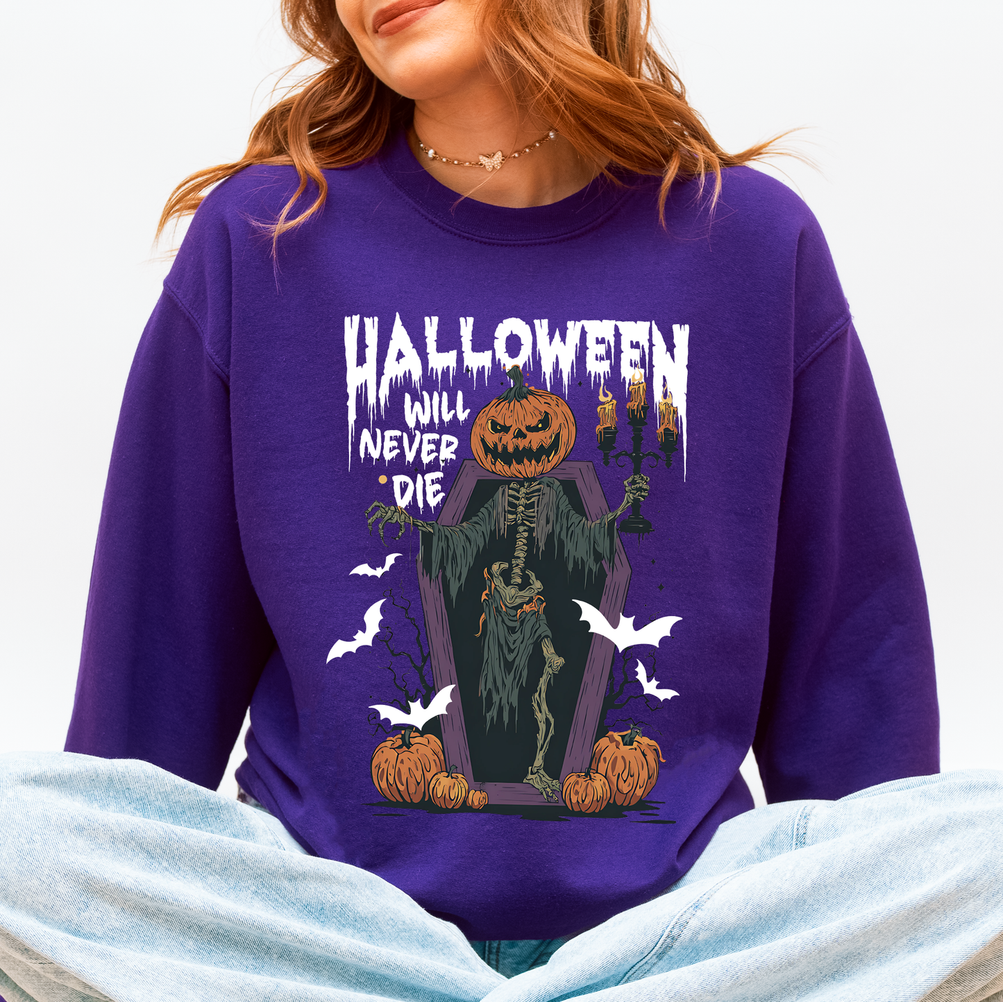 Halloween Will Never Die Spooky Jack o Lantern Pumpkin Sweatshirt Refinery Number One