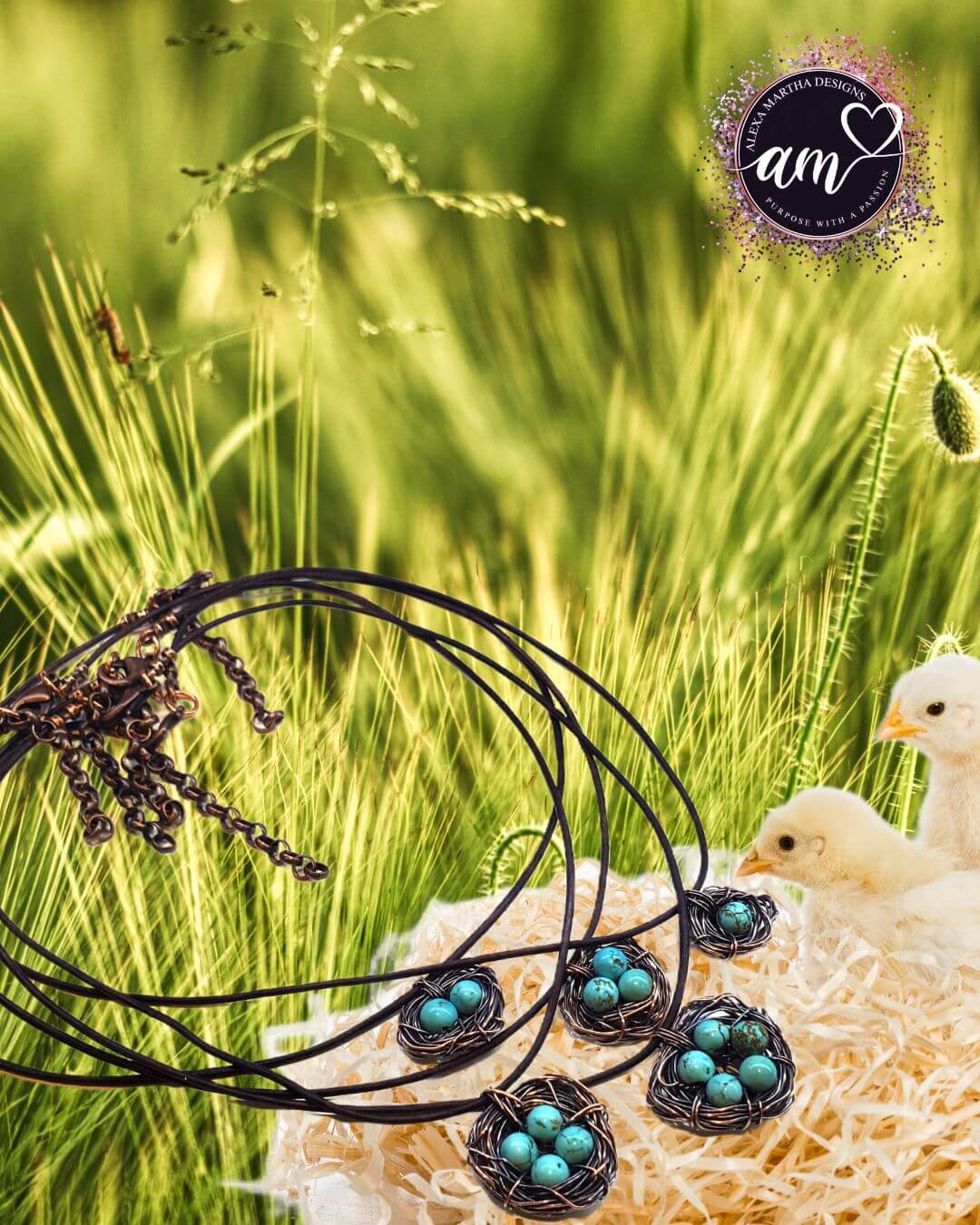 Copper Robin Nest Necklace with Up To 5 Beads Handmade by Alexa Martha