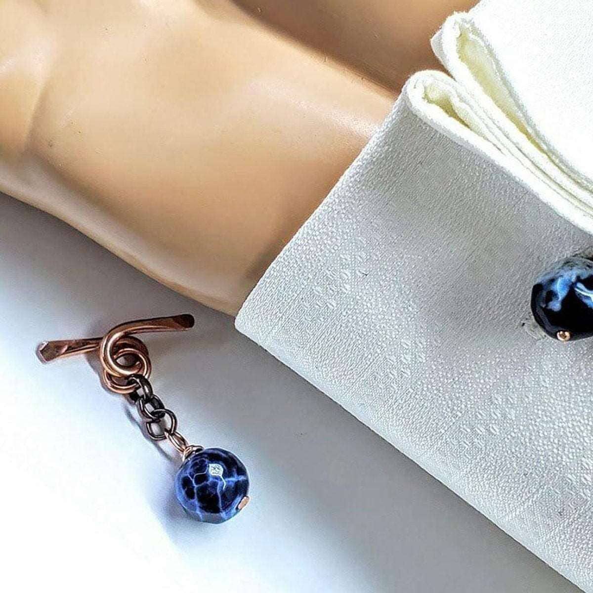 Handmade Hammer Sculpted Copper Child Abuse Prevention Awareness Chain Cufflinks