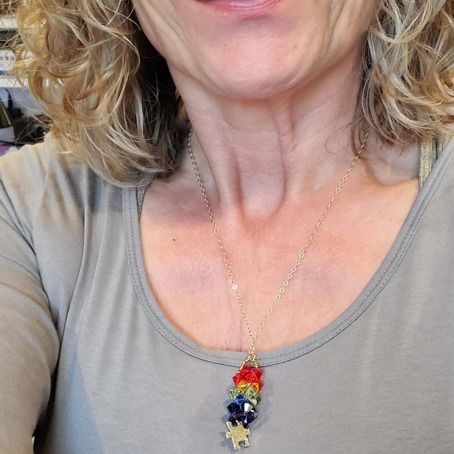 Rainbow Crystals Handmade Pillar Necklace for Autism Awareness Alexa Martha