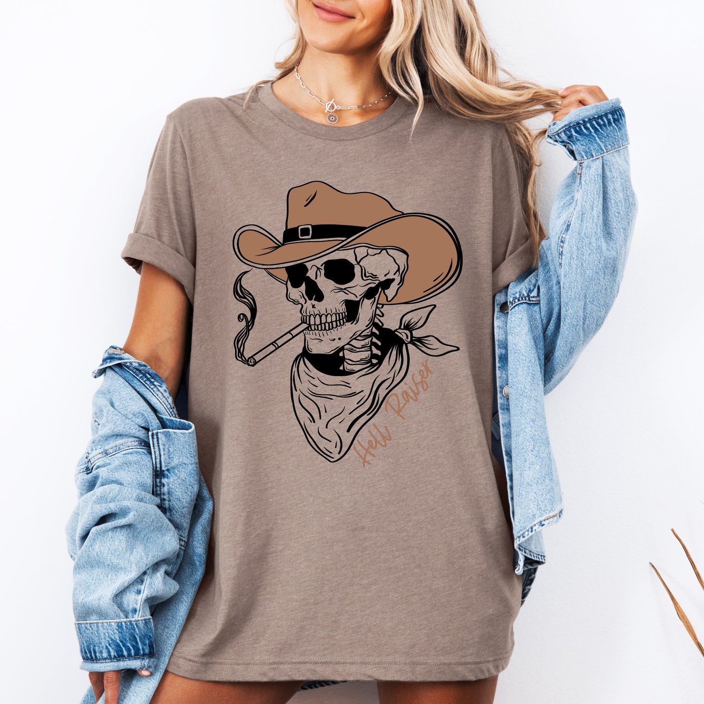 Hell Raiser Skeleton Spooky Cowboy Western T-shirt Refinery Number One