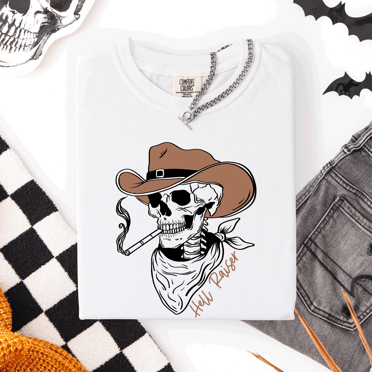 Skeleton Cowboy Comfort Colors Halloween T-Shirt Hell Raiser