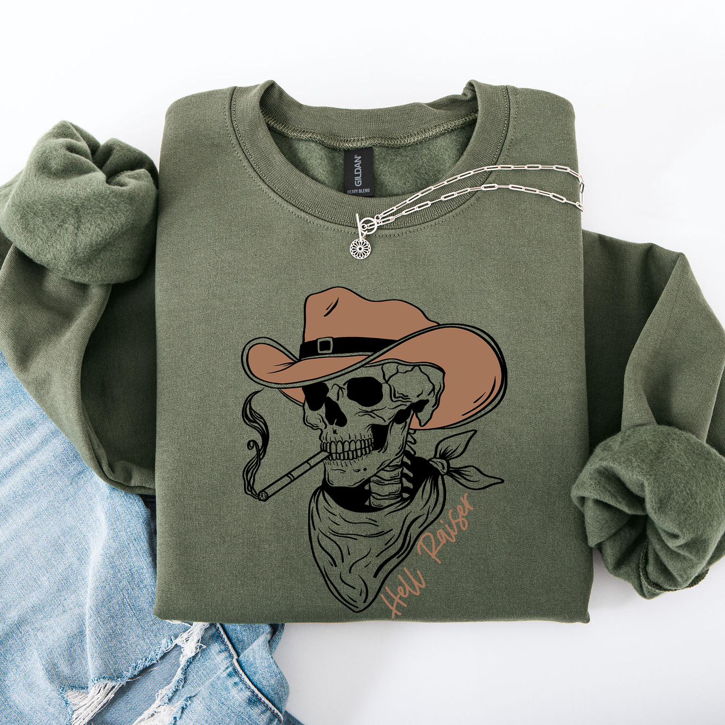 Skeleton Halloween Spooky Cowboy Western Sweatshirt Refinery Number One