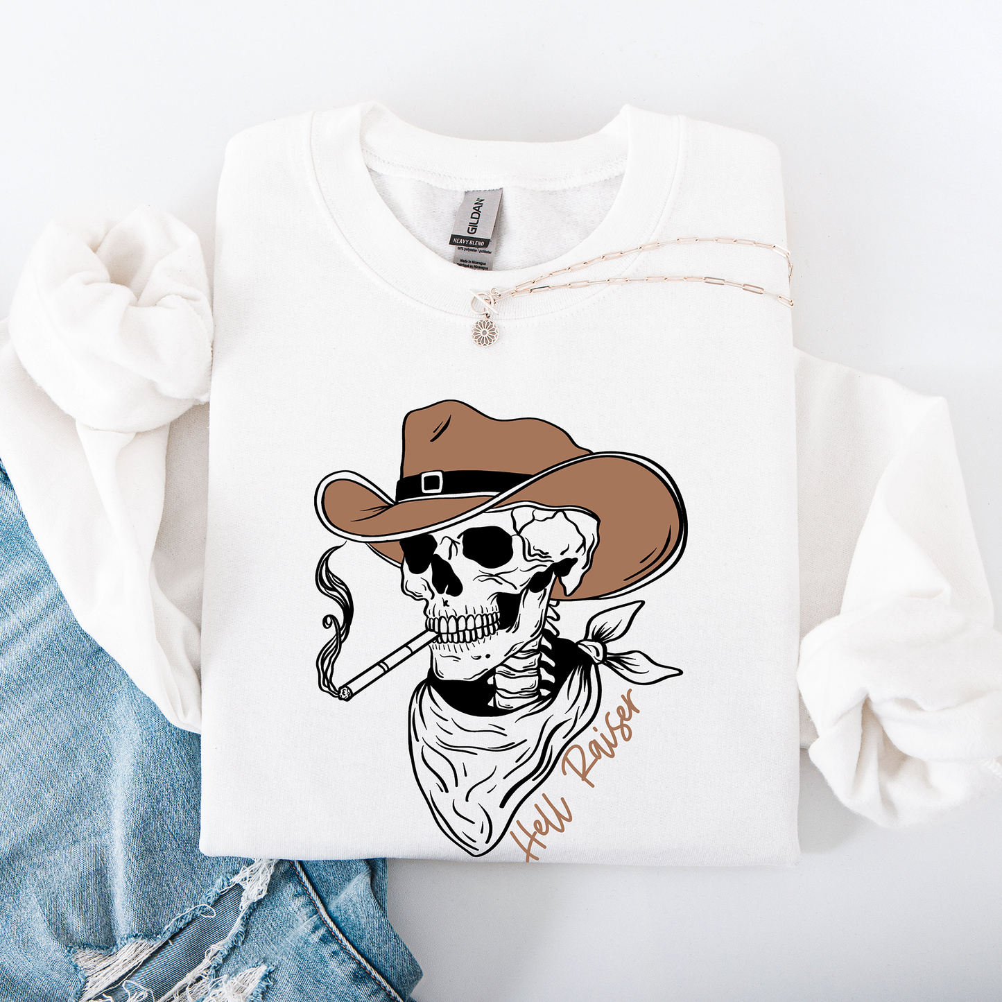 Skeleton Halloween Spooky Cowboy Western Sweatshirt Refinery Number One