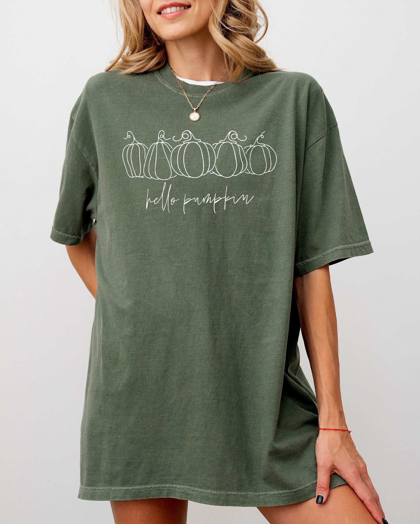 Hello Pumpkin Minimal Line Art Autumn Fall Halloween Shirt Comfort Colors T-Shirt