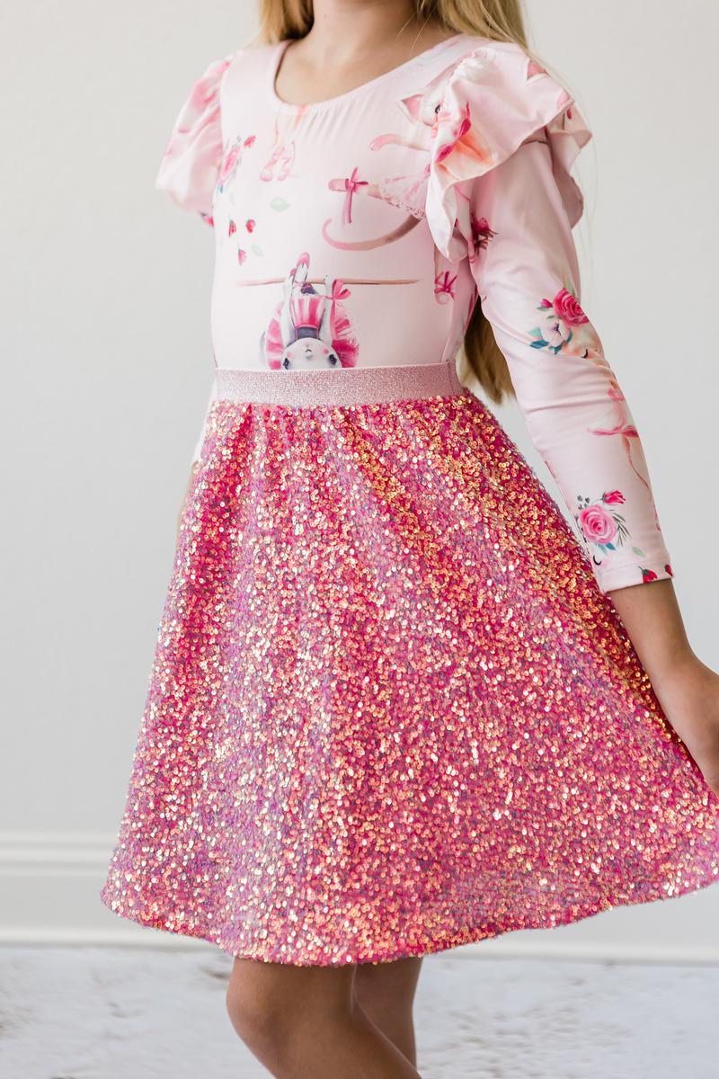 Hot Pink Sequin Key Attribute Twirl Skort