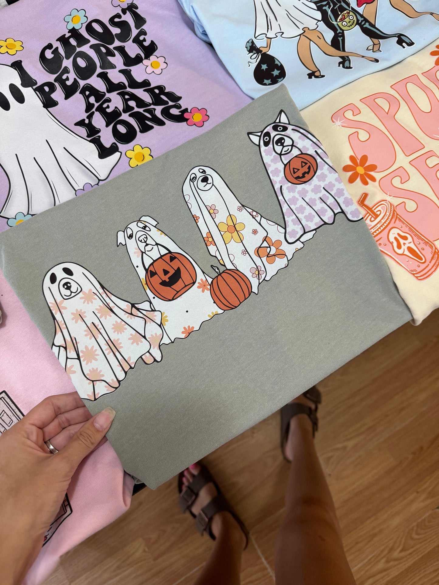 Floral Ghost Dogs Halloween Tee and Sweatshirt Gunpowder and Lace Boutique Nac