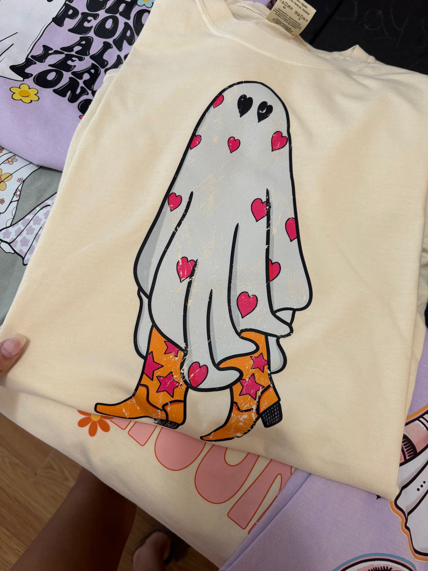 Cowboy boot ghost with hearts key attribute tee & sweatshirt Gunpowder and Lace Boutique Nac
