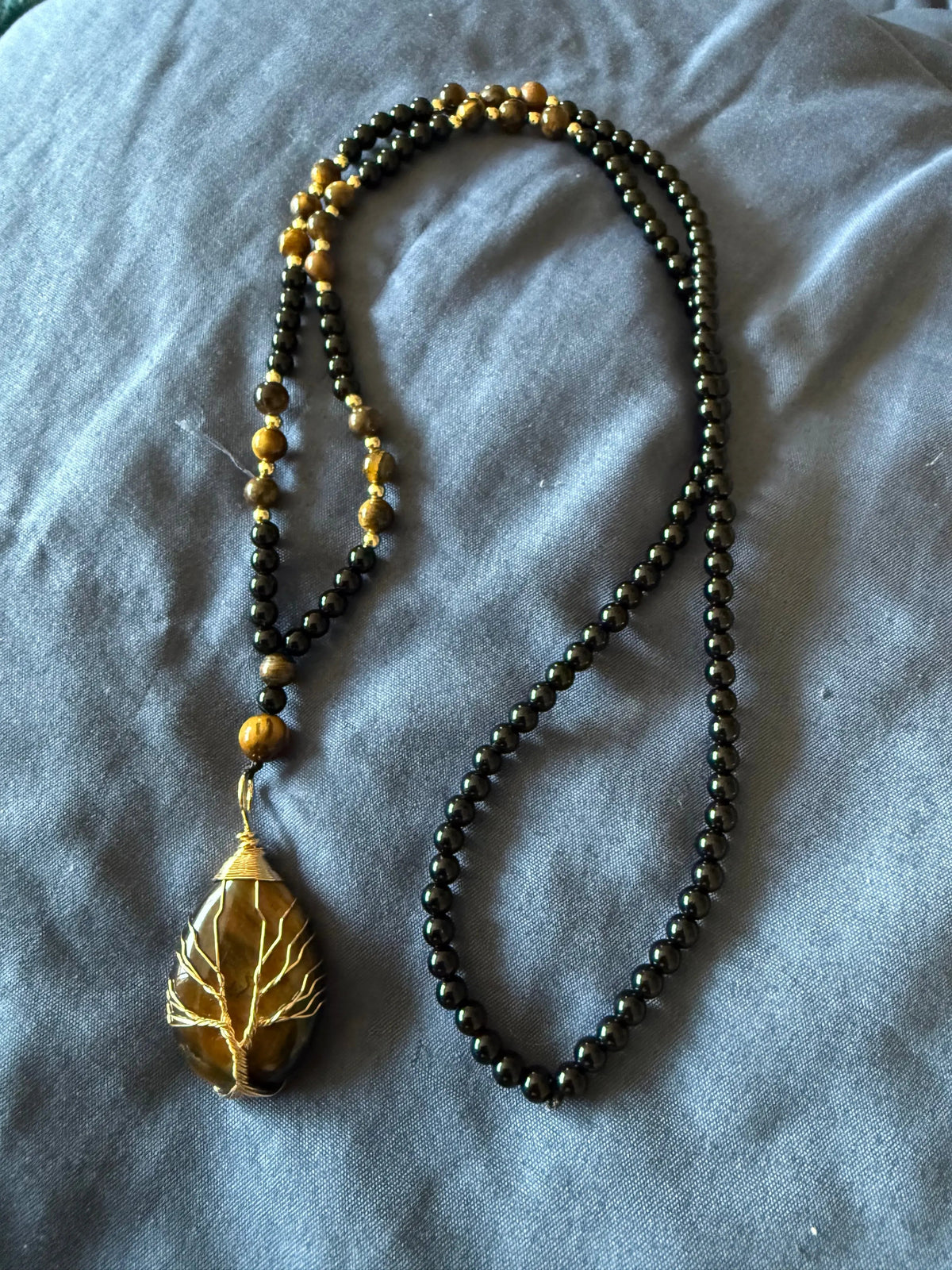 Tigers Eye and Onyx 6mm Bead Healing Necklace Beauty by Dani