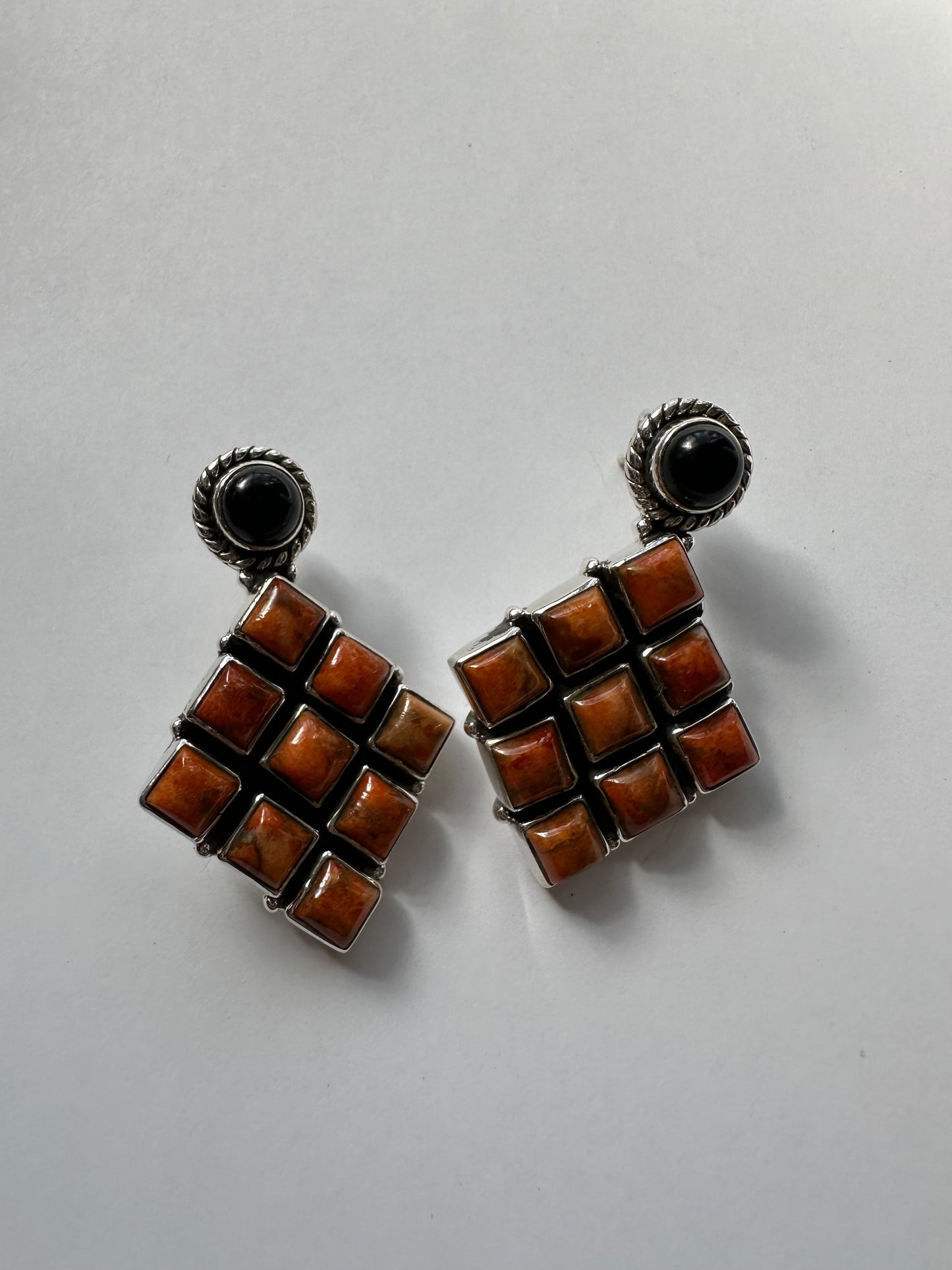 Black Onyx Orange Mojave Sterling Silver Dangle Earrings HALLOWEEN COLLECTION Nizhoni Traders LLC