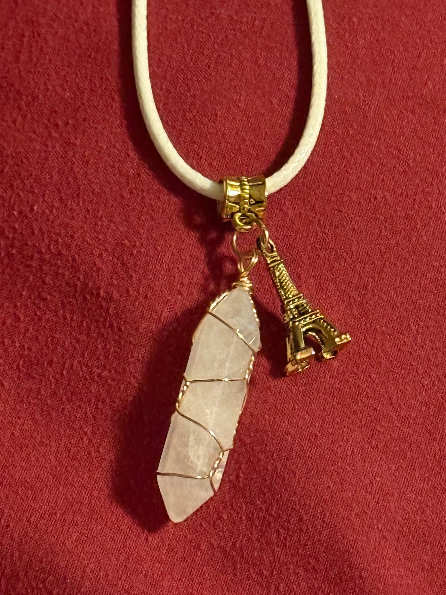 Goldtone Wire Wrap Clear Quartz Necklace