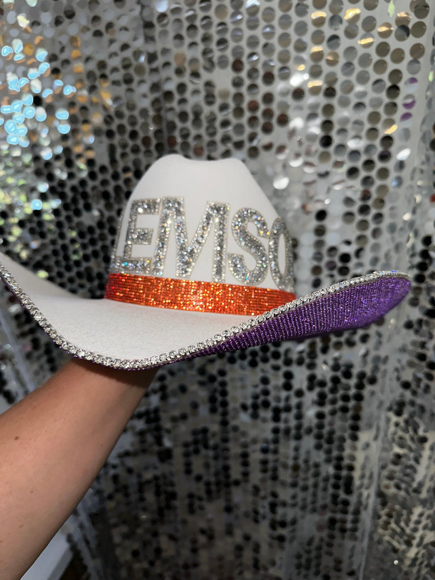 Clemson Hat White Straw Rhinestone Cowgirl Hat