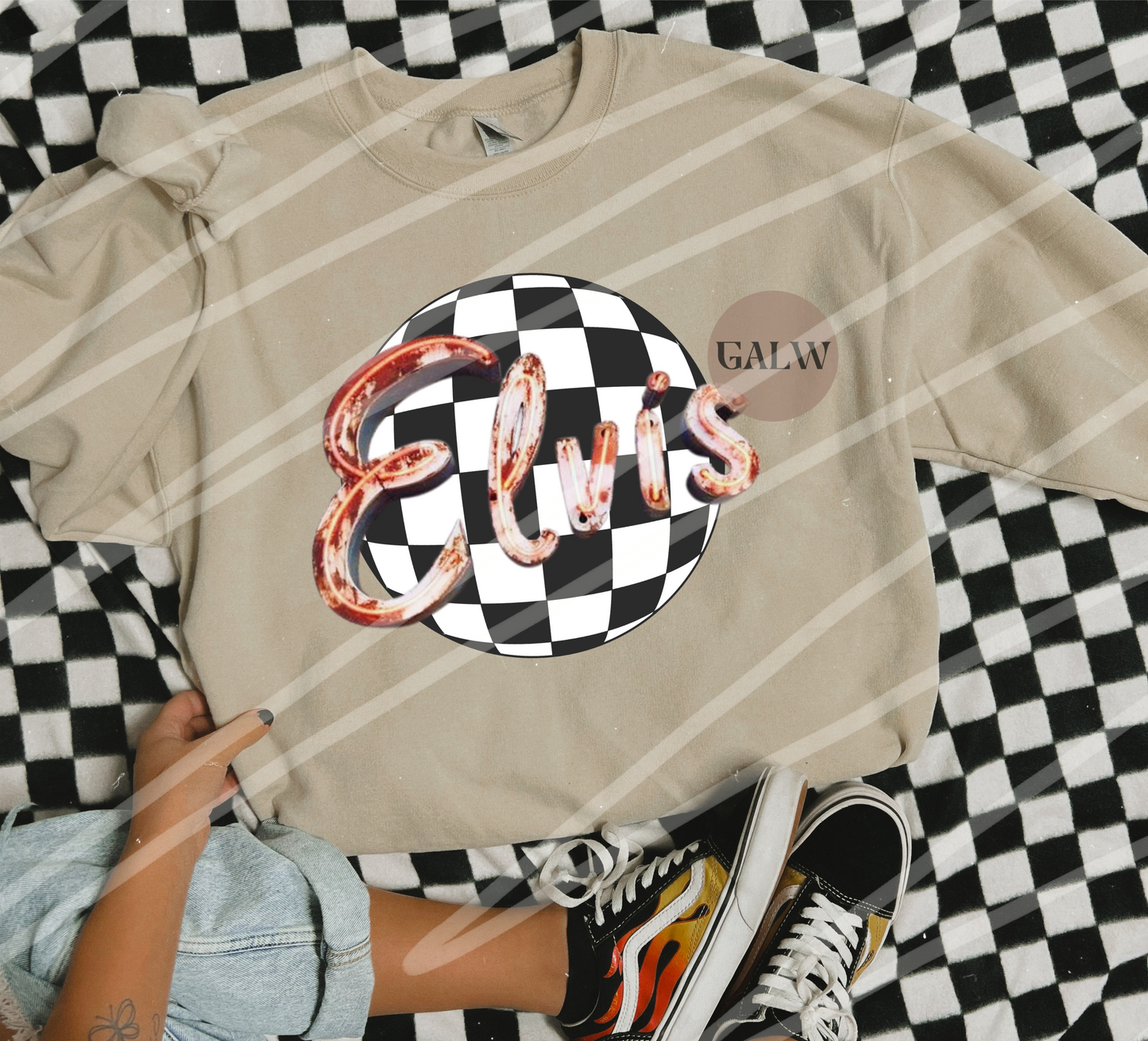 Checkered King of Rock Front Design Tee or Sweatshirt Gunpowder and Lace Boutique Nac