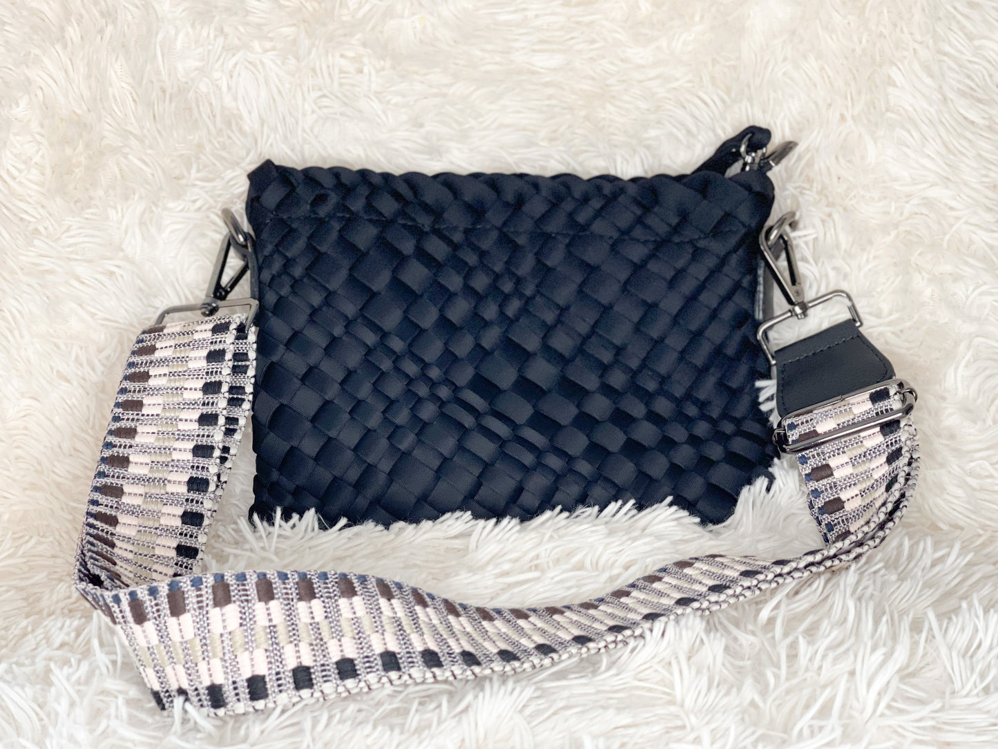 Woven Neoprene Crossbody Black Bag Babs+Birdie