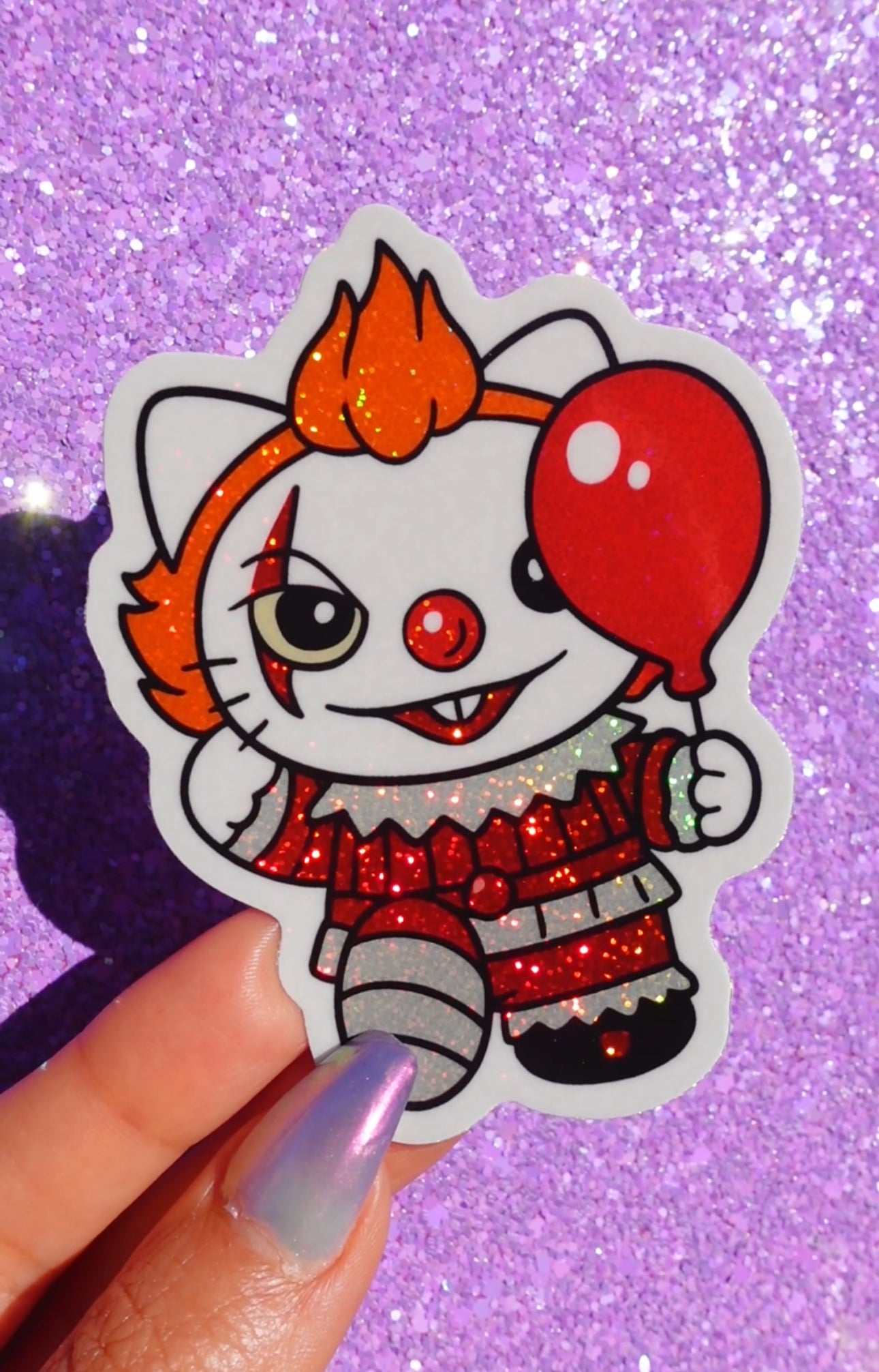 Horror Clown Chibi Glitter Vinyl Sticker Halloween