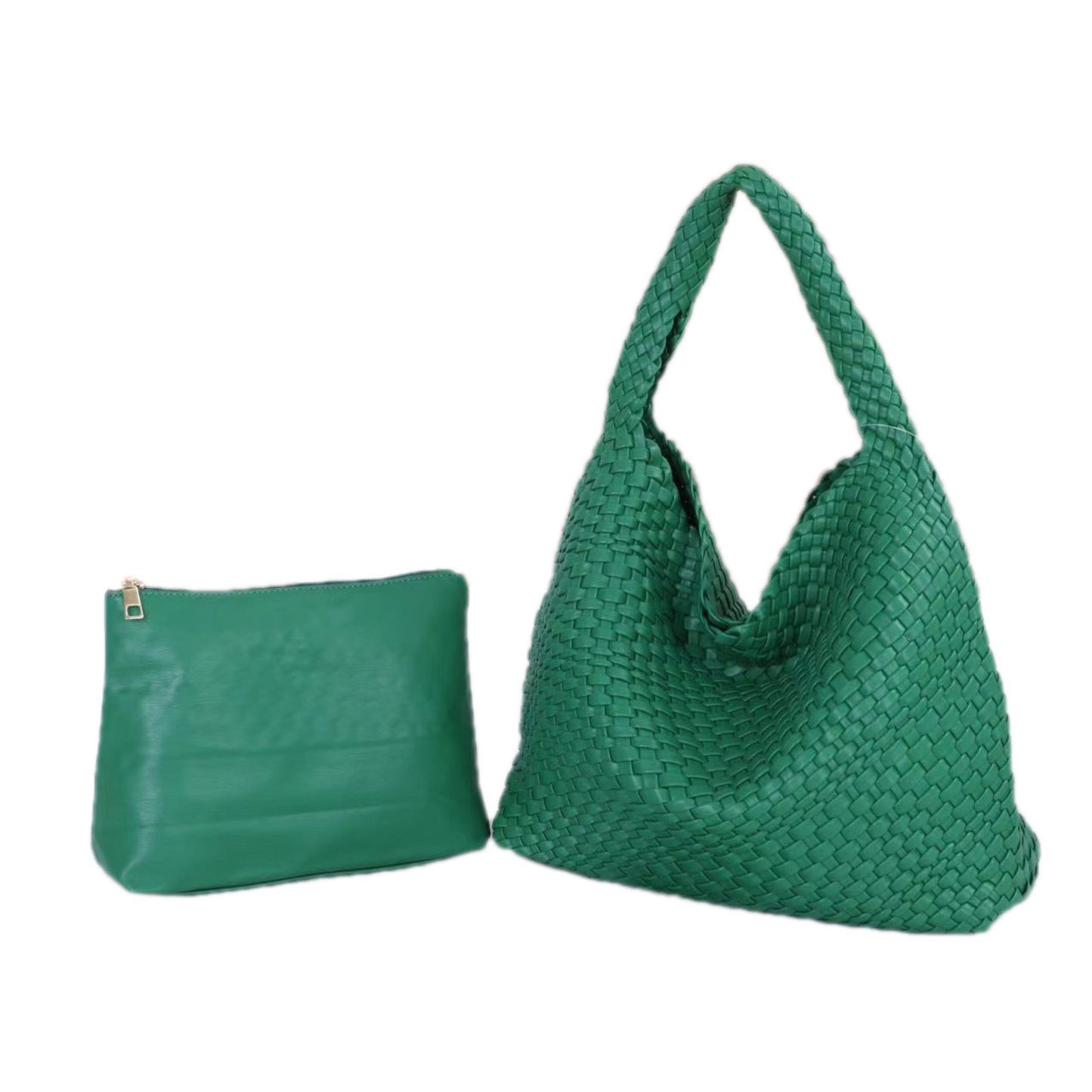 Large Woven Vegan Leather Tote Emerald Handbag The Willow