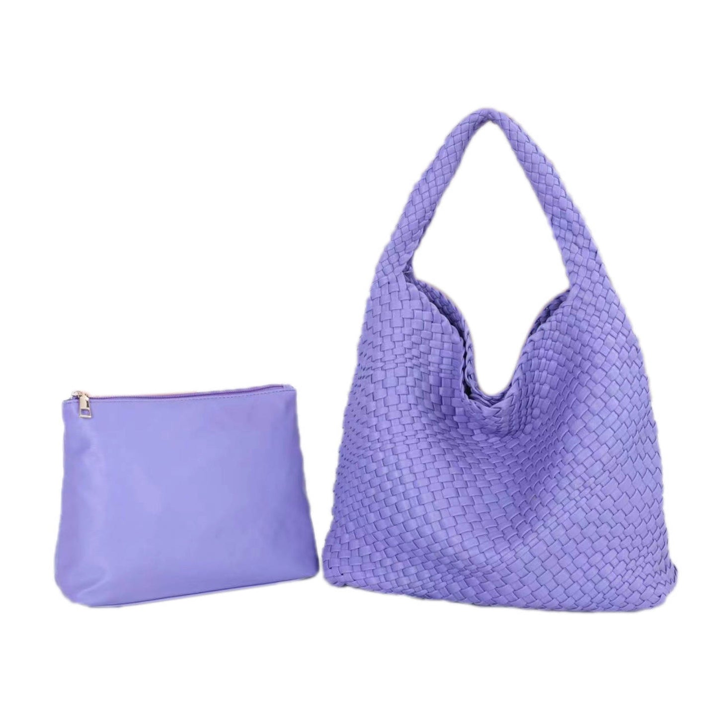 Large Woven Vegan Leather Tote Handbag Lavender The Willow