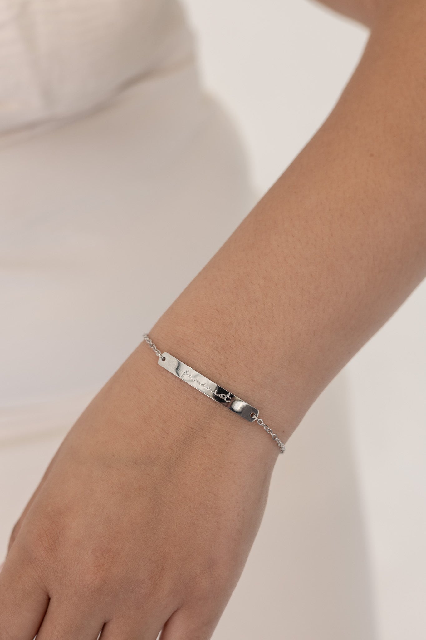 Feminist Curved Bar Pendant Bracelet Rose & Clay