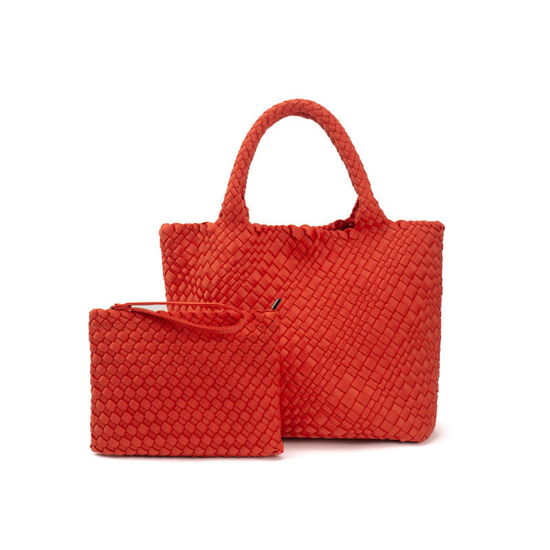 Large Woven Neoprene Tote with Wristlet Handbag Scarlet Babs+Birdie